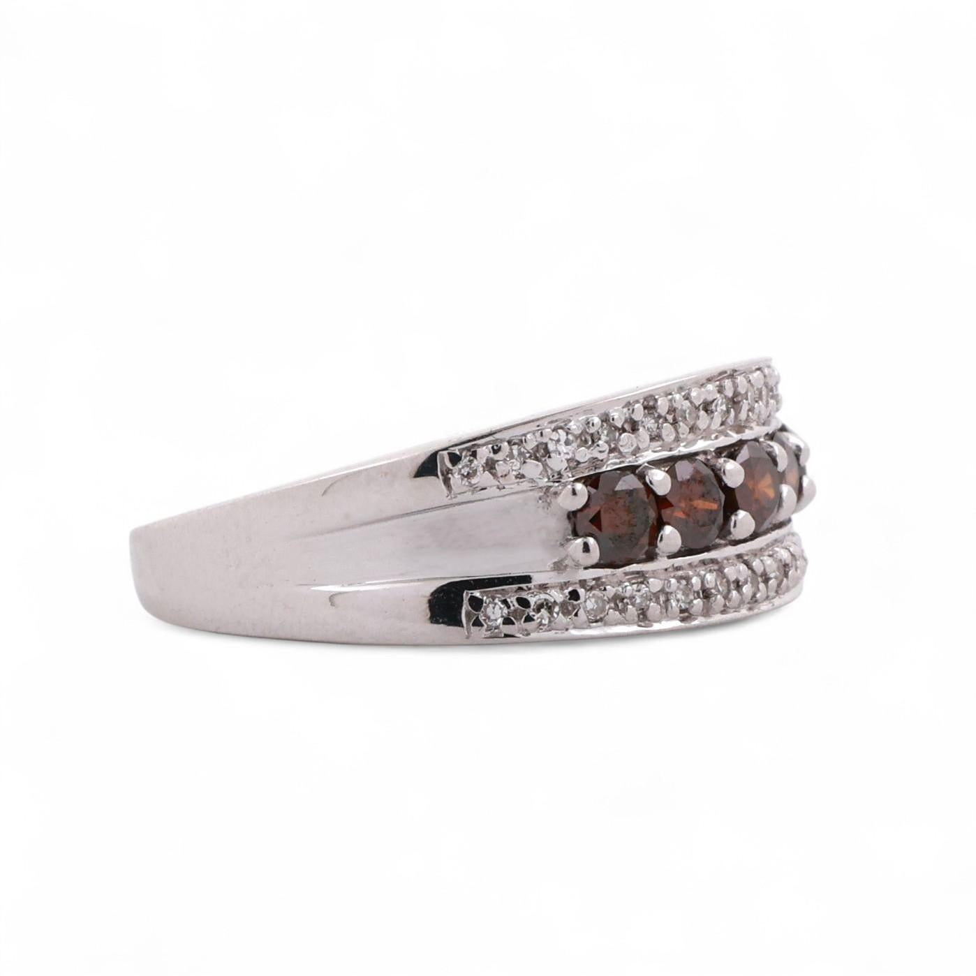 5-Stone Cognac Diamond Accented Band Ring 18K White Gold 0.85 TW Size 7.25