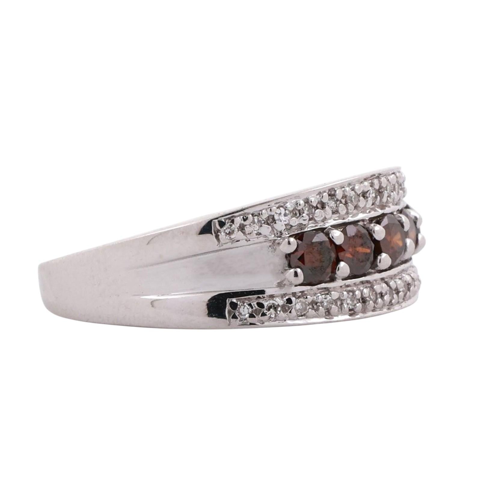 5-Stone Cognac Diamond Accented Band Ring 18K White Gold 0.85 TW Size 7.25