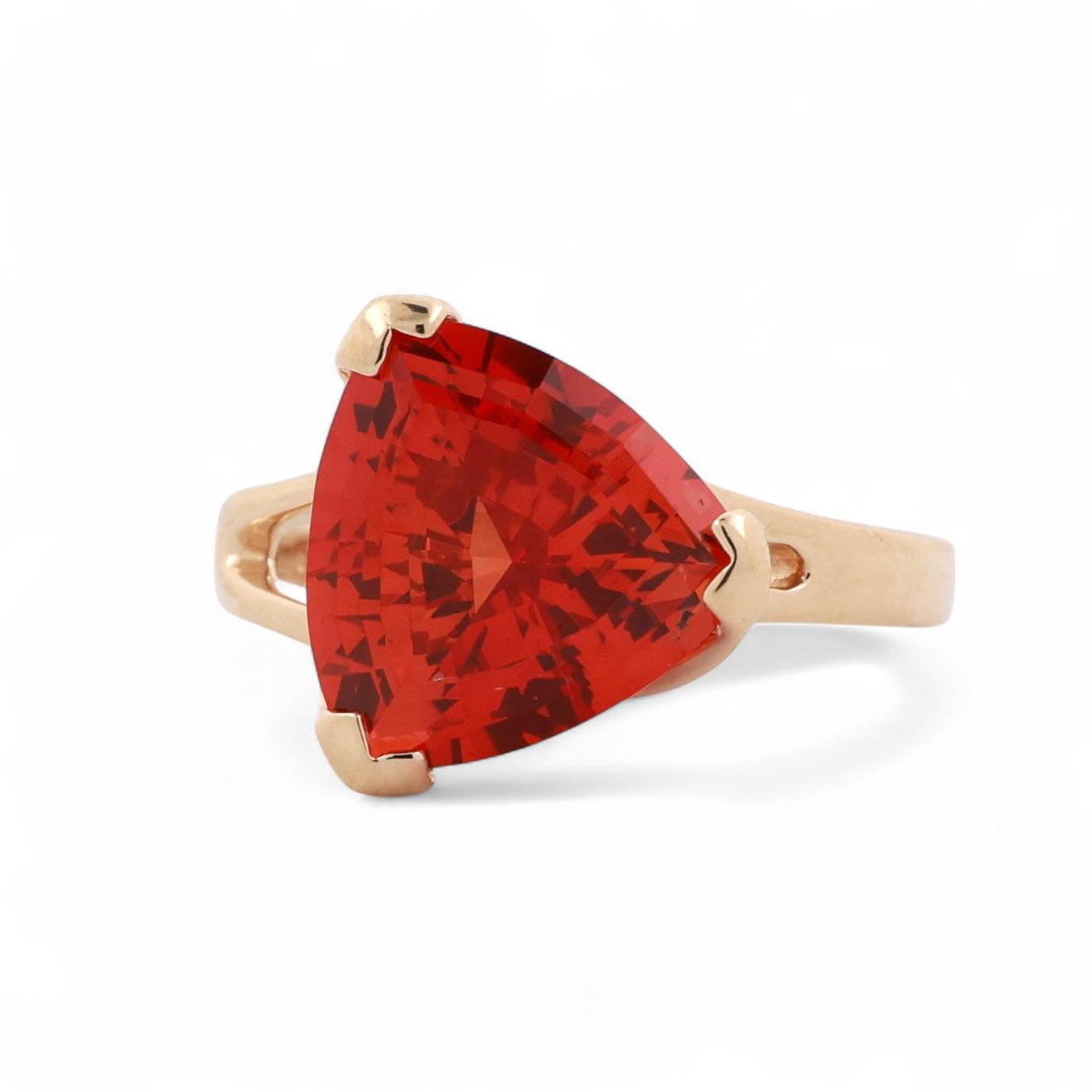 Trillion Cut Orange Sapphire Solitaire Ring 14K Gold 5.50 CT Lab Grown Size 7.5