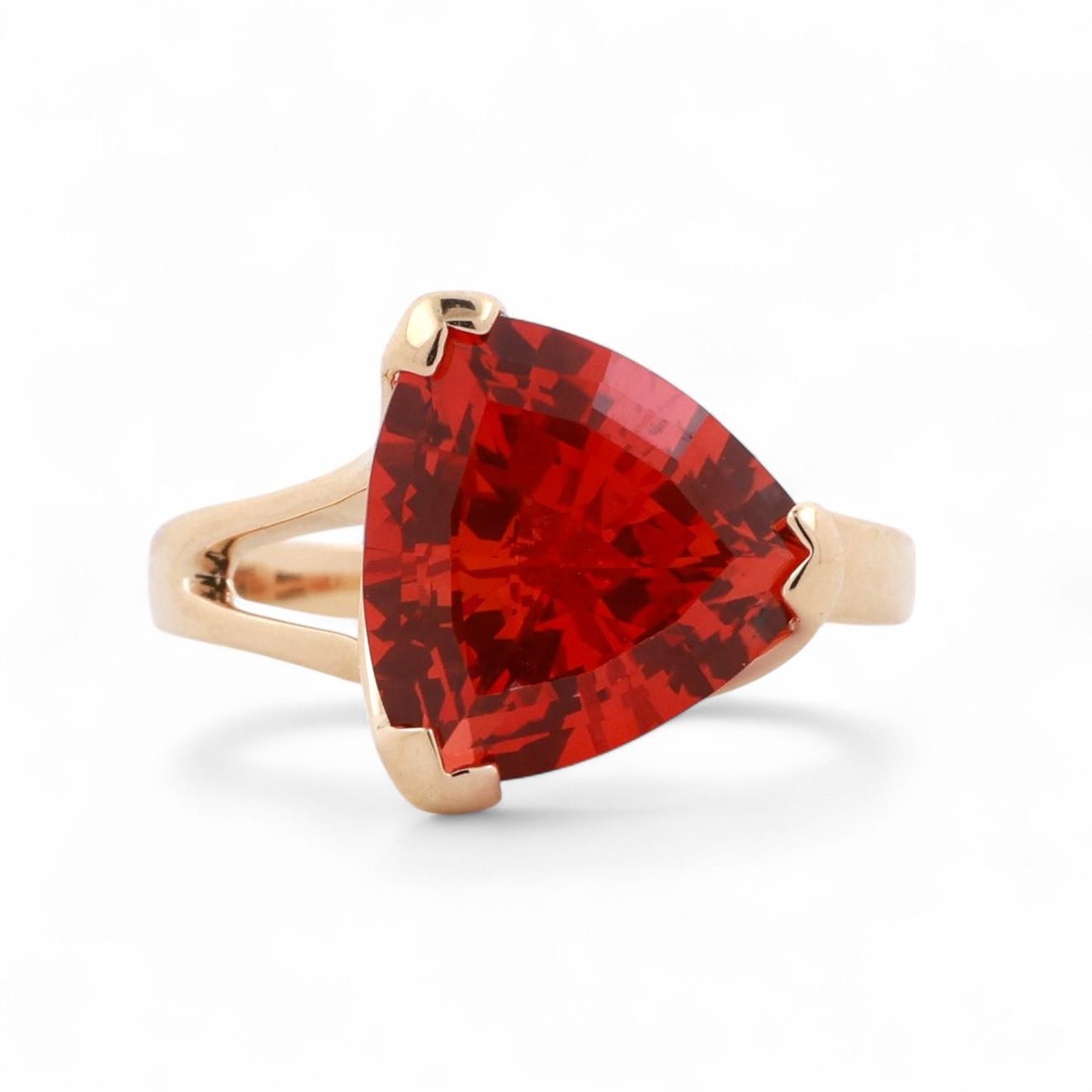 Trillion Cut Orange Sapphire Solitaire Ring 14K Gold 5.50 CT Lab Grown Size 7.5