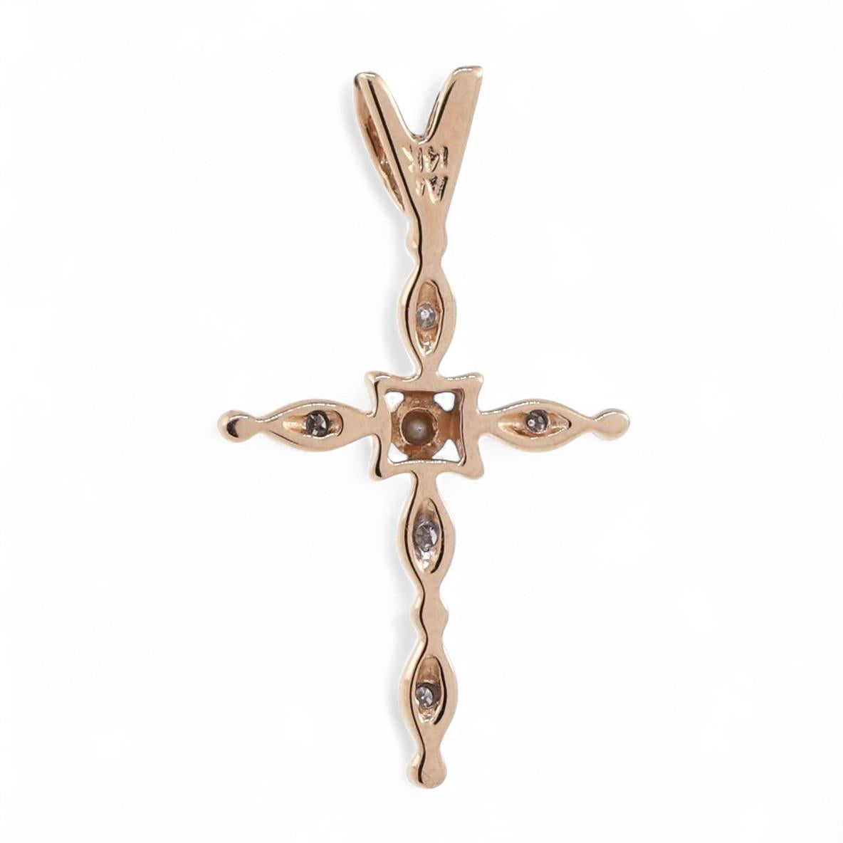 Religious Diamond Cross Pendant Charm 14K Gold 0.05 TW 1" Unisex Estate