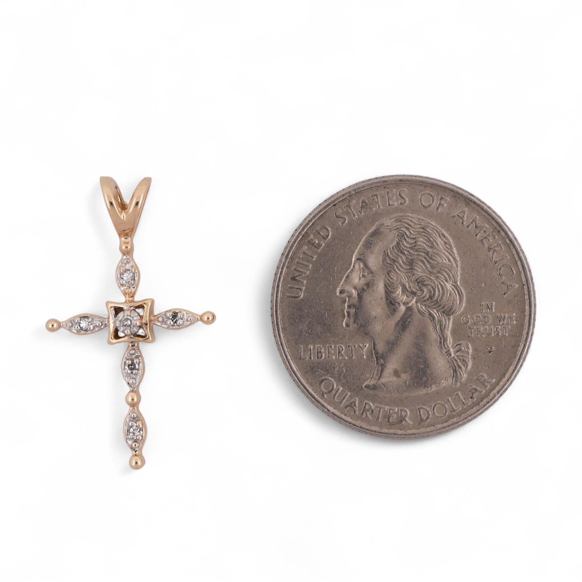 Religious Diamond Cross Pendant Charm 14K Gold 0.05 TW 1" Unisex Estate