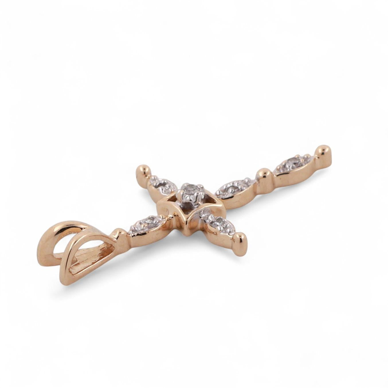 Religious Diamond Cross Pendant Charm 14K Gold 0.05 TW 1" Unisex Estate