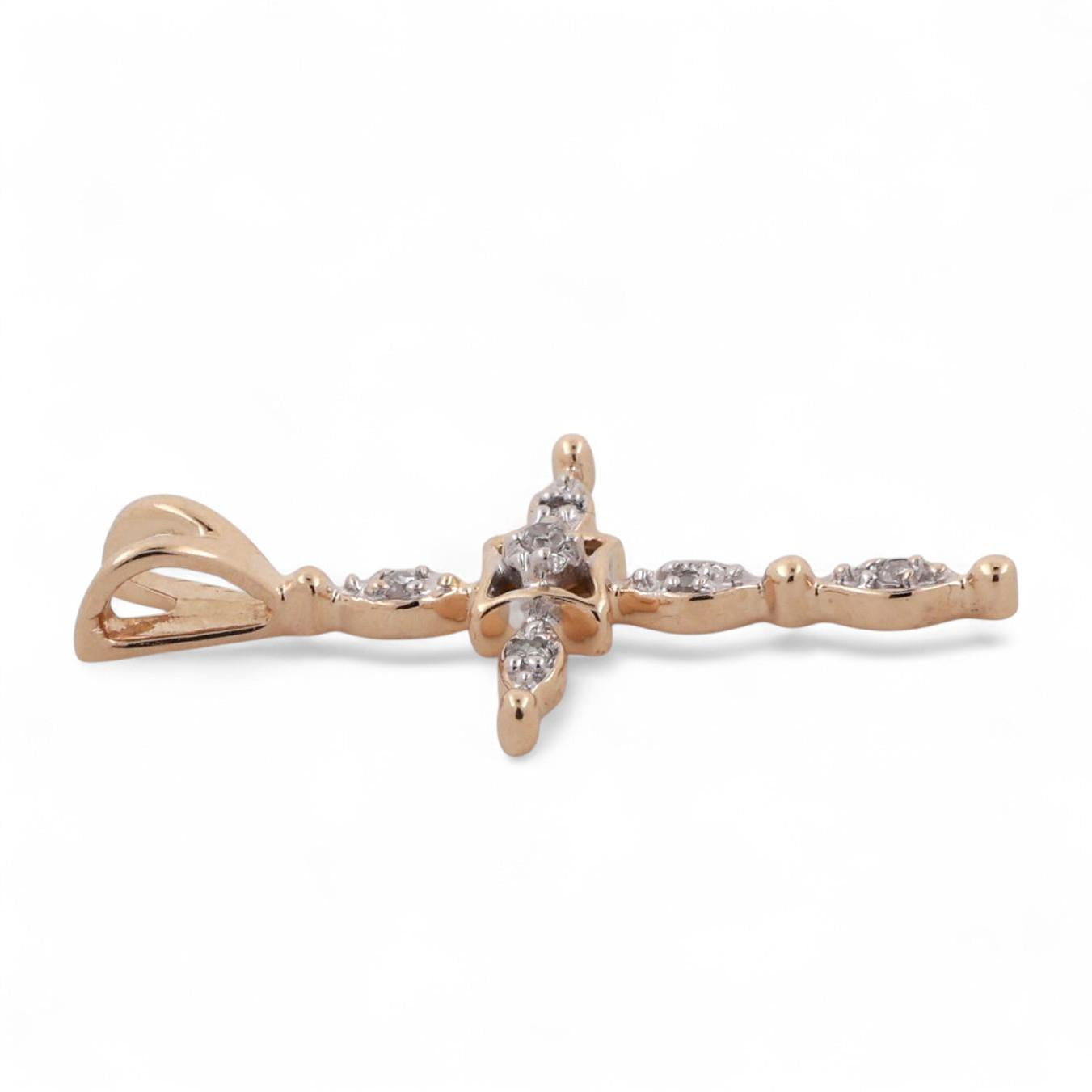 Religious Diamond Cross Pendant Charm 14K Gold 0.05 TW 1" Unisex Estate