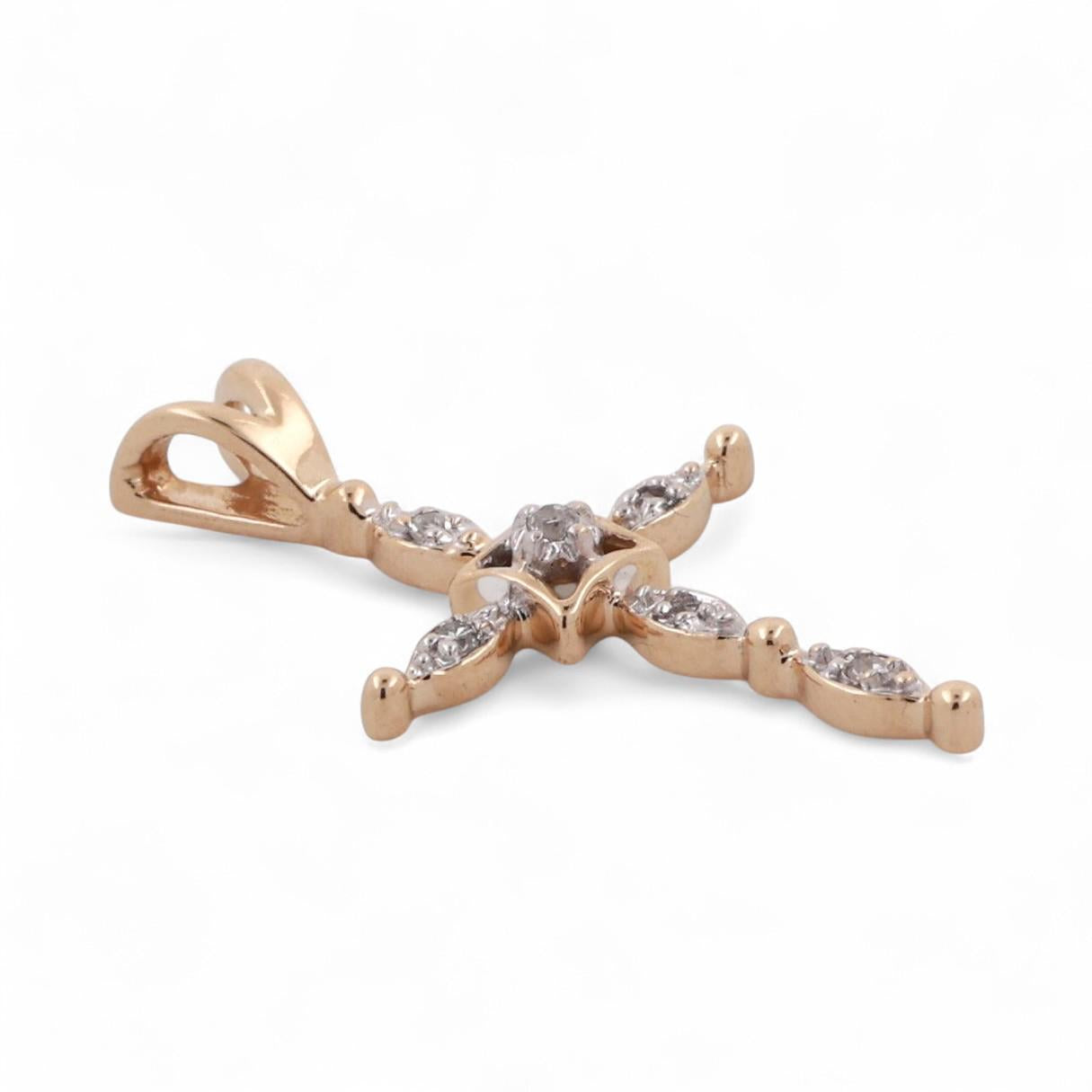 Religious Diamond Cross Pendant Charm 14K Gold 0.05 TW 1" Unisex Estate