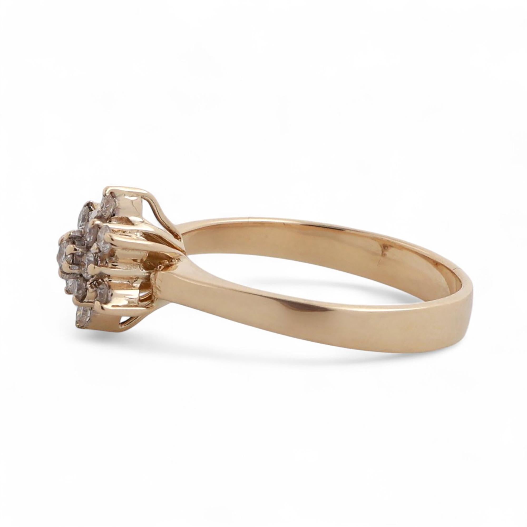 Cluster Diamond Floral Cocktail Ring 14K Yellow Gold 0.32 TW Size 6.5 Ladies