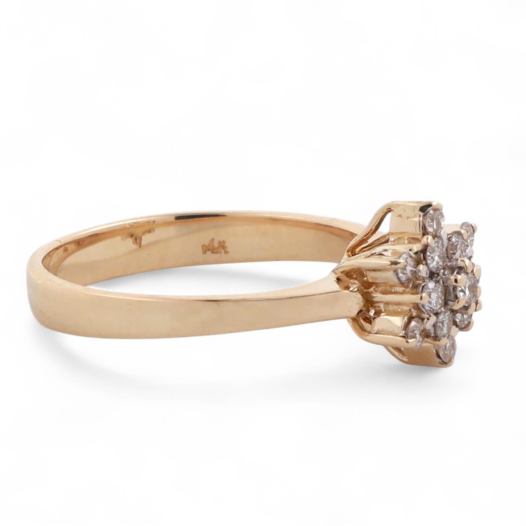 Cluster Diamond Floral Cocktail Ring 14K Yellow Gold 0.32 TW Size 6.5 Ladies