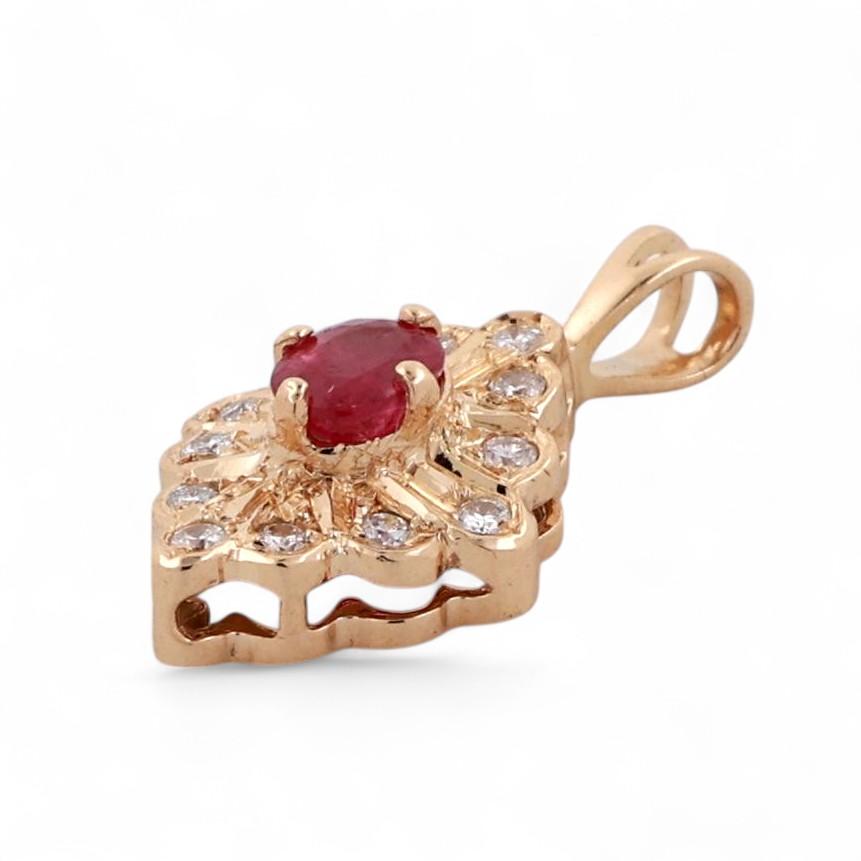 Oval Ruby Halo Diamond Pendant 14K Yellow Gold 0.40 CTW 0.75" Estate