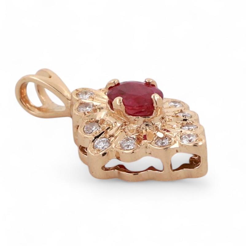 Oval Ruby Halo Diamond Pendant 14K Yellow Gold 0.40 CTW 0.75" Estate