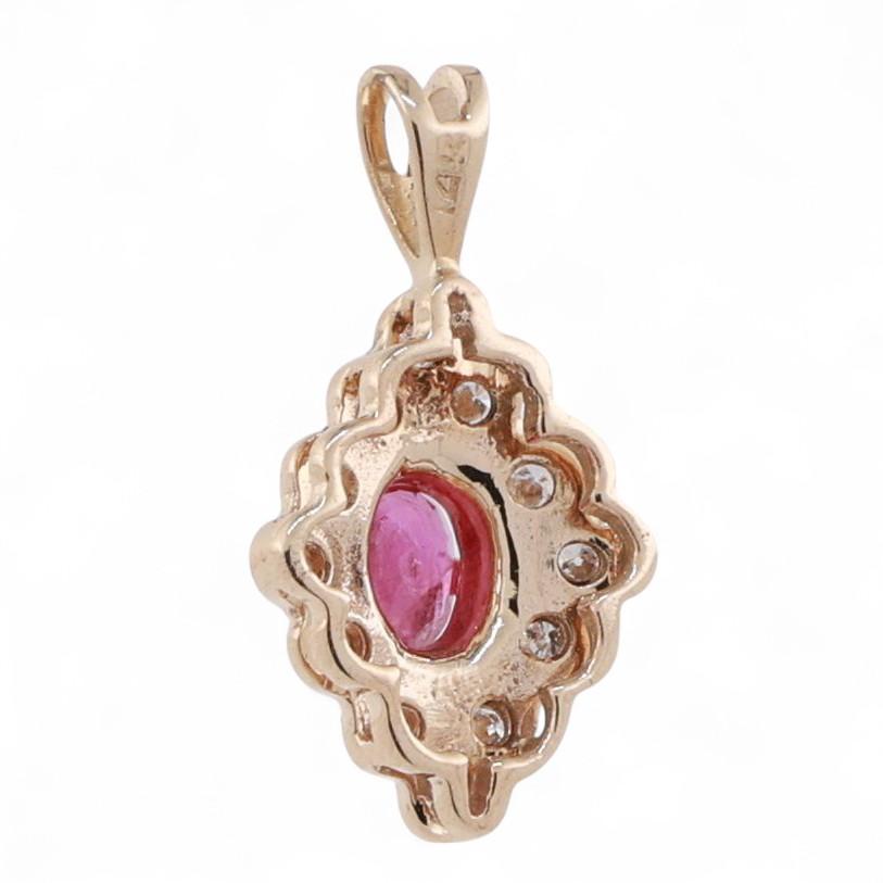 Oval Ruby Halo Diamond Pendant 14K Yellow Gold 0.40 CTW 0.75" Estate