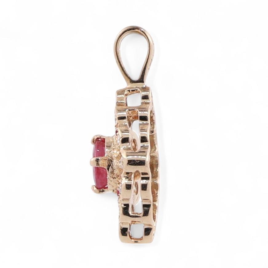 Oval Ruby Halo Diamond Pendant 14K Yellow Gold 0.40 CTW 0.75" Estate