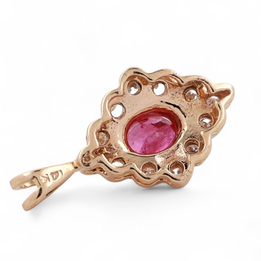 Oval Ruby Halo Diamond Pendant 14K Yellow Gold 0.40 CTW 0.75" Estate