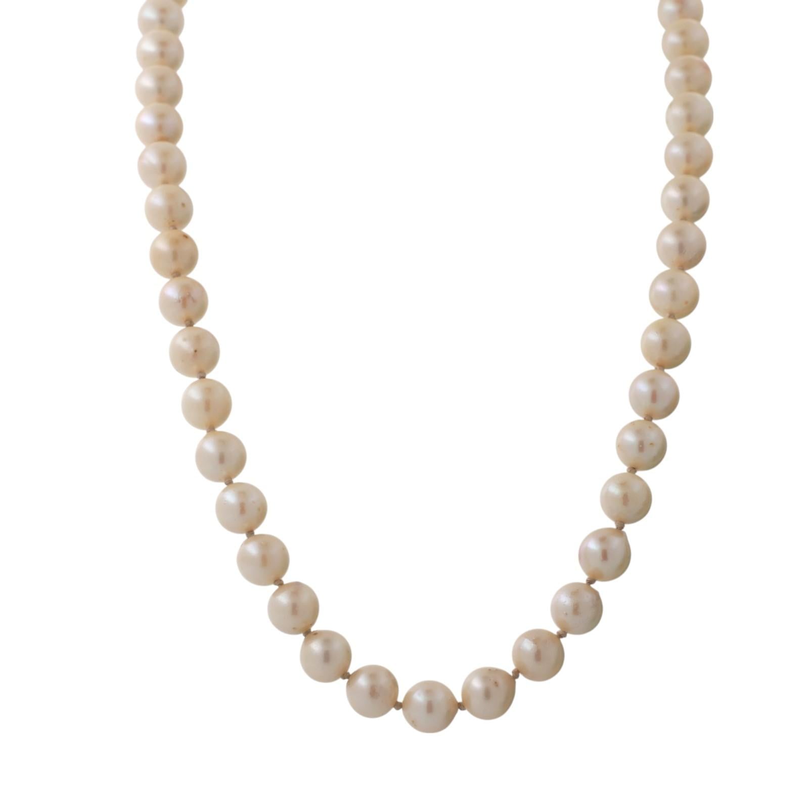 Vintage Cultured Akoya Pearl Necklace 14K White Gold Filigree Clasp 16.5" Estate