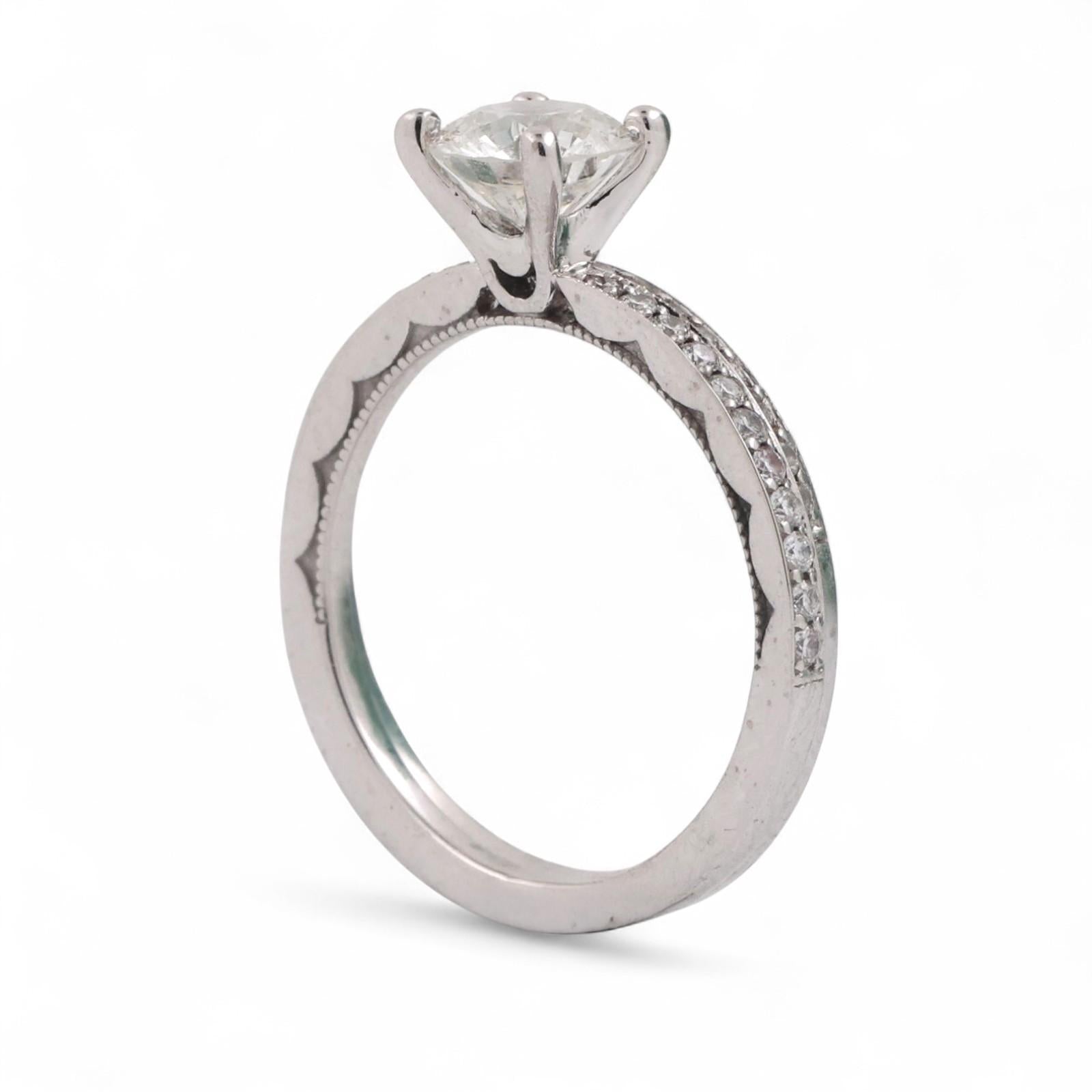 1.17 TW GIA Solitaire Round Accent Diamond Wedding Ring Set 18K White Gold 5.25