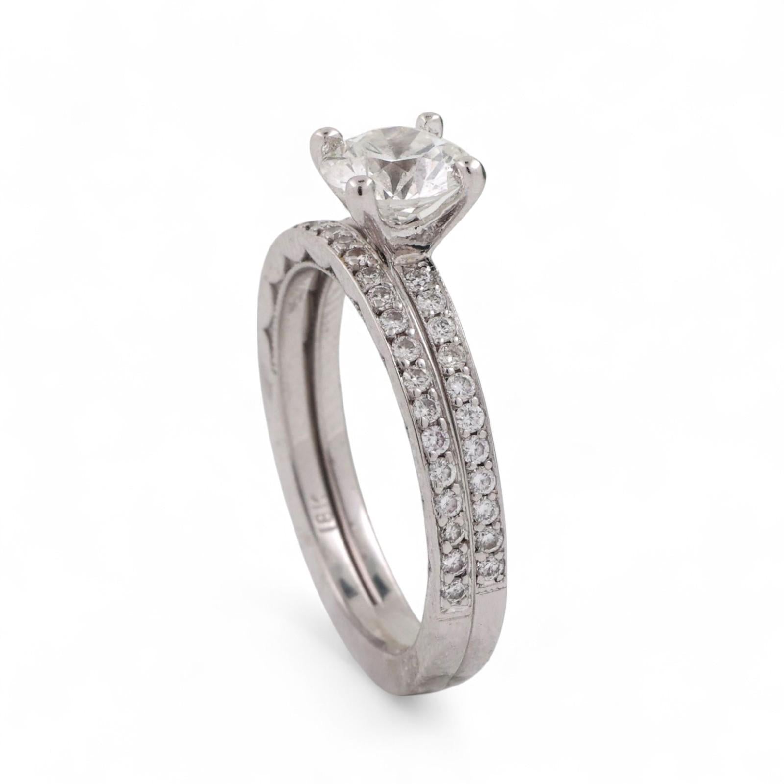 1.17 TW GIA Solitaire Round Accent Diamond Wedding Ring Set 18K White Gold 5.25