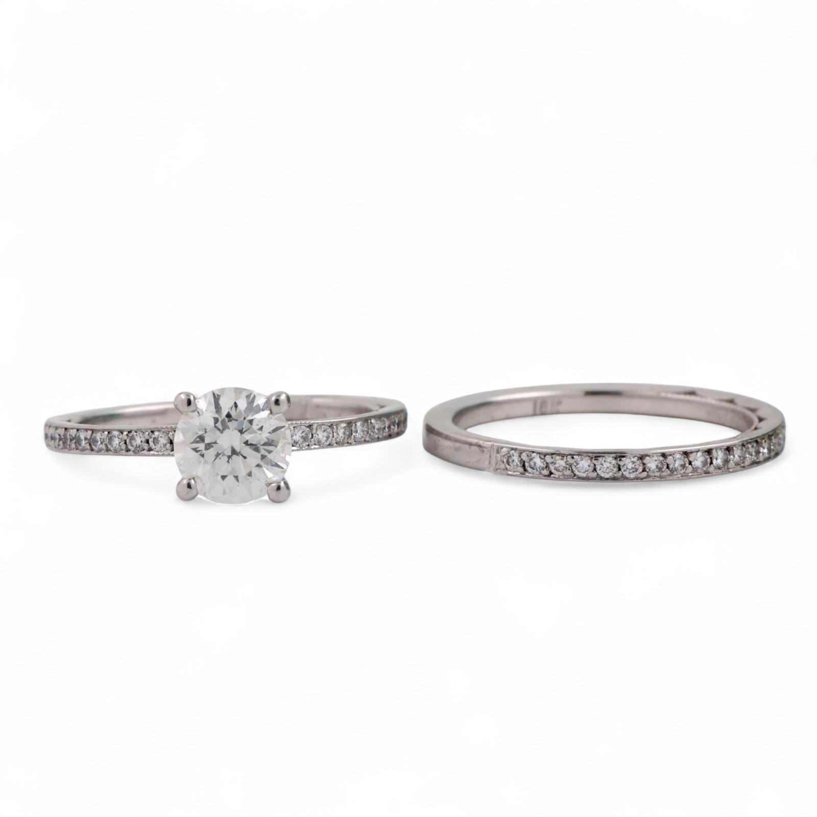 1.17 TW GIA Solitaire Round Accent Diamond Wedding Ring Set 18K White Gold 5.25