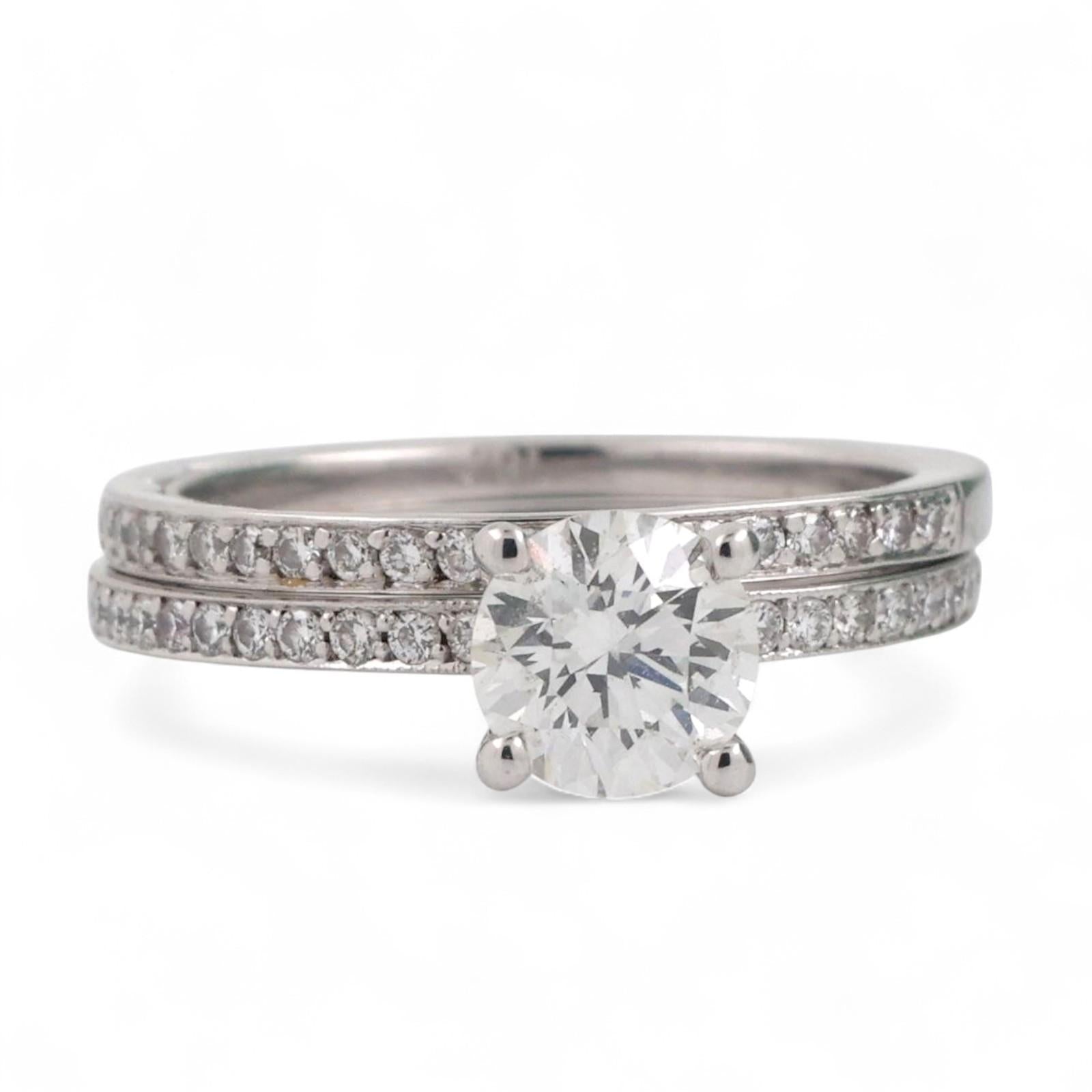 1.17 TW GIA Solitaire Round Accent Diamond Wedding Ring Set 18K White Gold 5.25