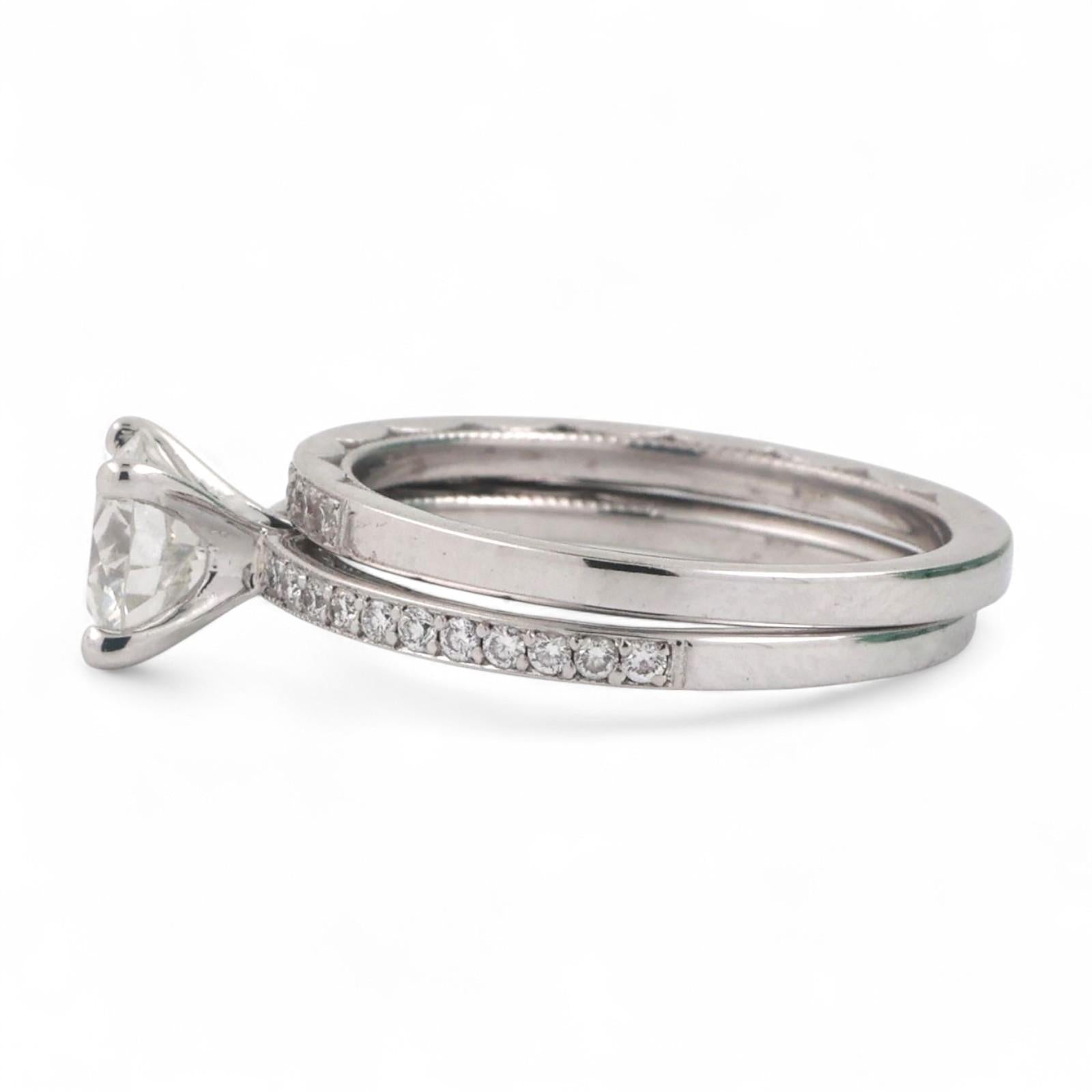 1.17 TW GIA Solitaire Round Accent Diamond Wedding Ring Set 18K White Gold 5.25