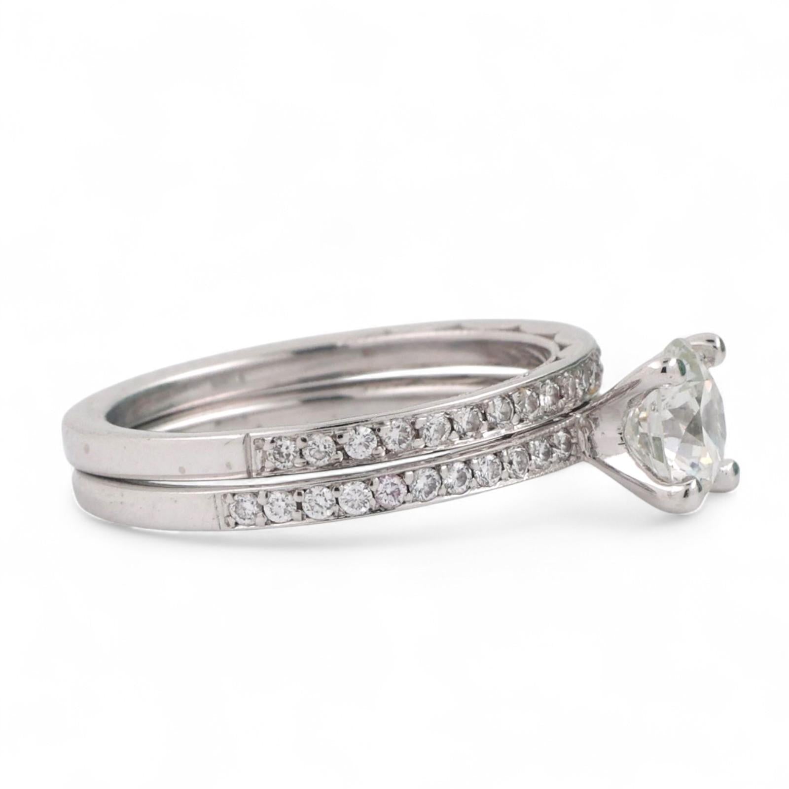 1.17 TW GIA Solitaire Round Accent Diamond Wedding Ring Set 18K White Gold 5.25
