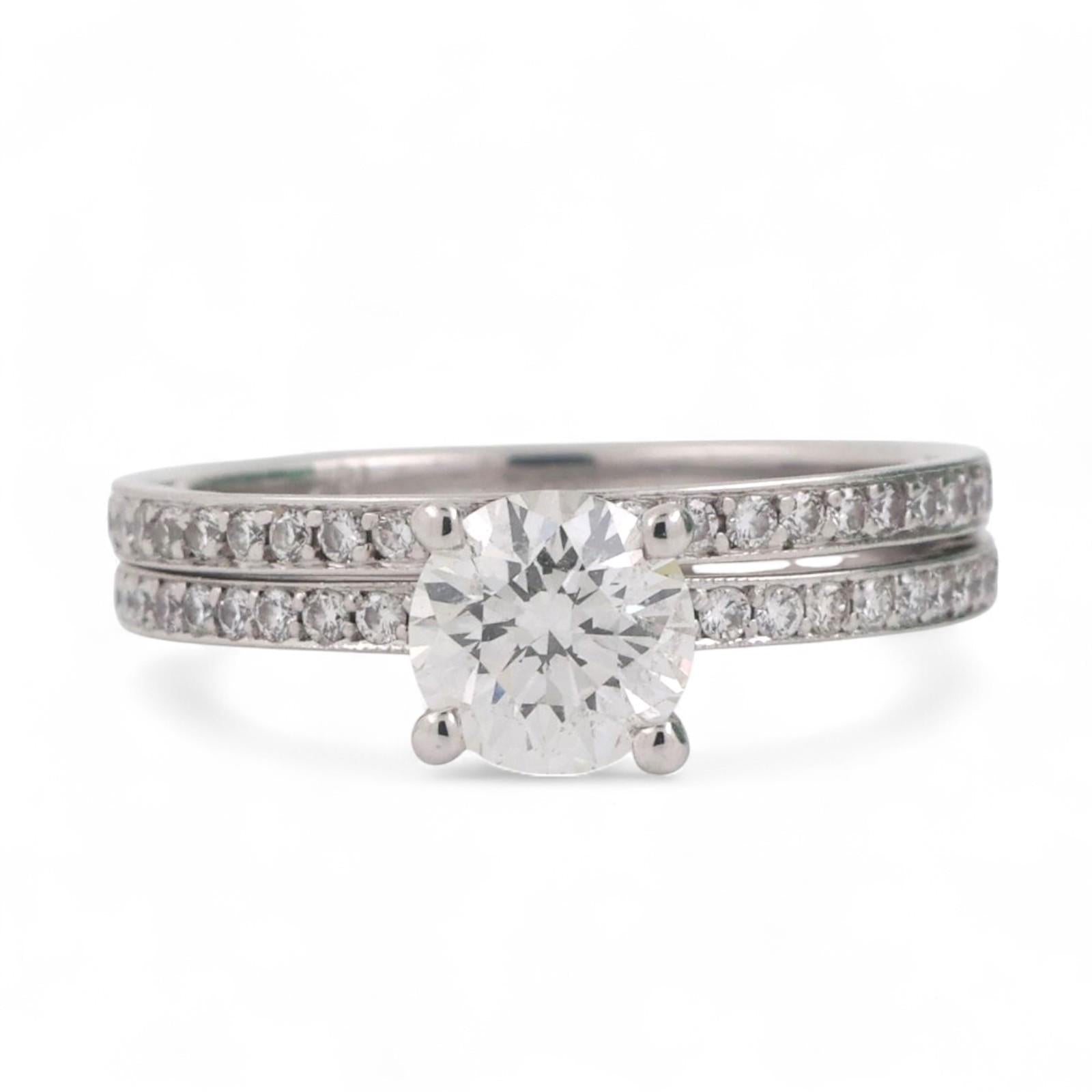 1.17 TW GIA Solitaire Round Accent Diamond Wedding Ring Set 18K White Gold 5.25