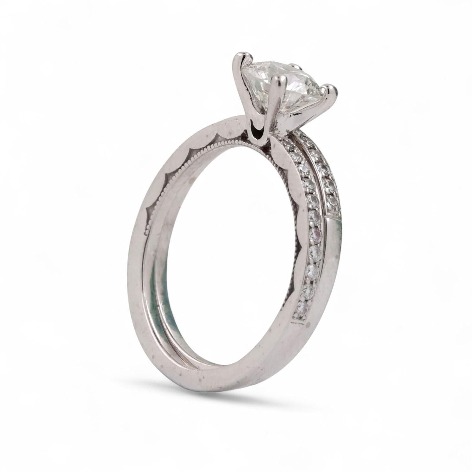 1.17 TW GIA Solitaire Round Accent Diamond Wedding Ring Set 18K White Gold 5.25