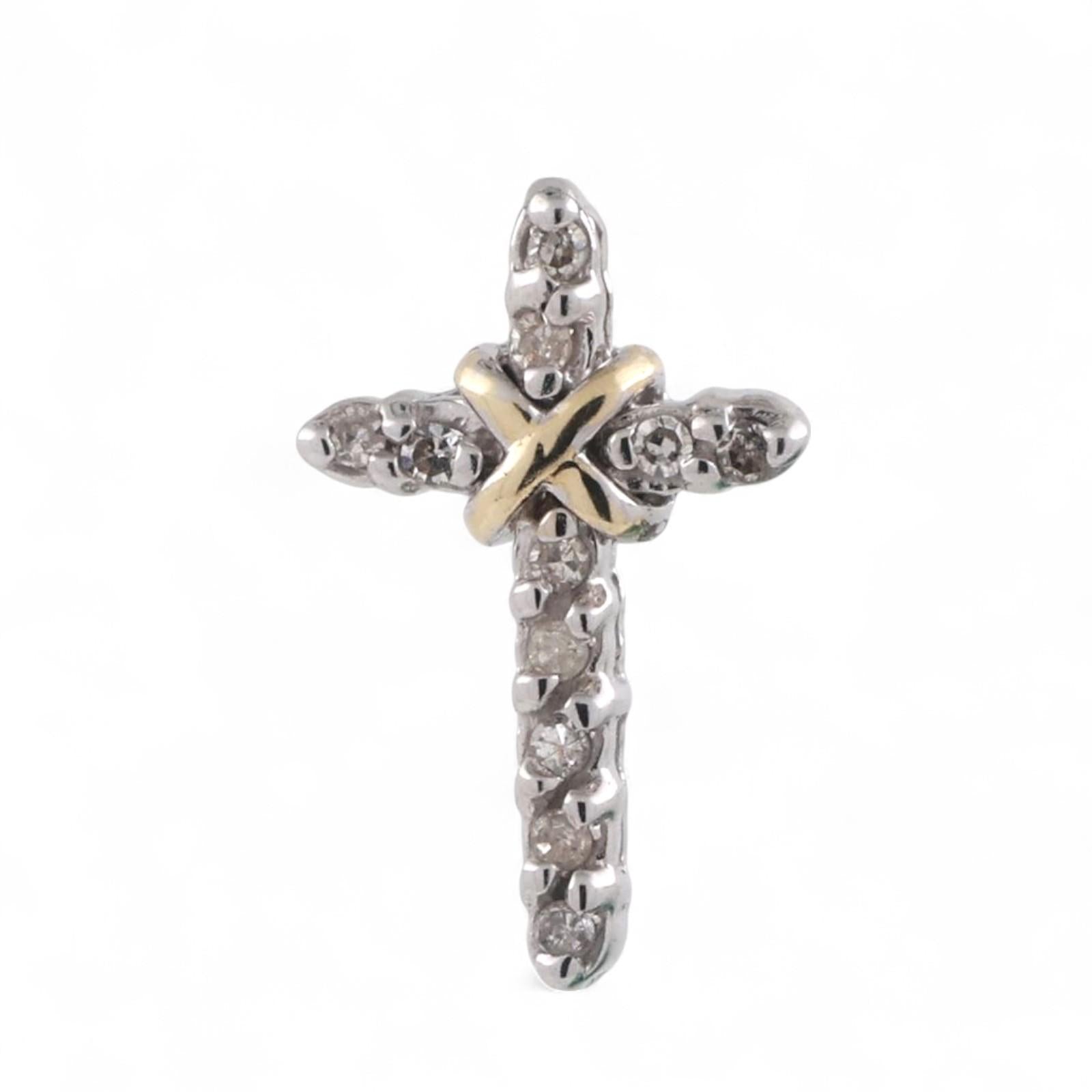 Religious Diamond Cross Pendant 10K Gold 0.10 TW Diamonds 0.70" Unisex Estate