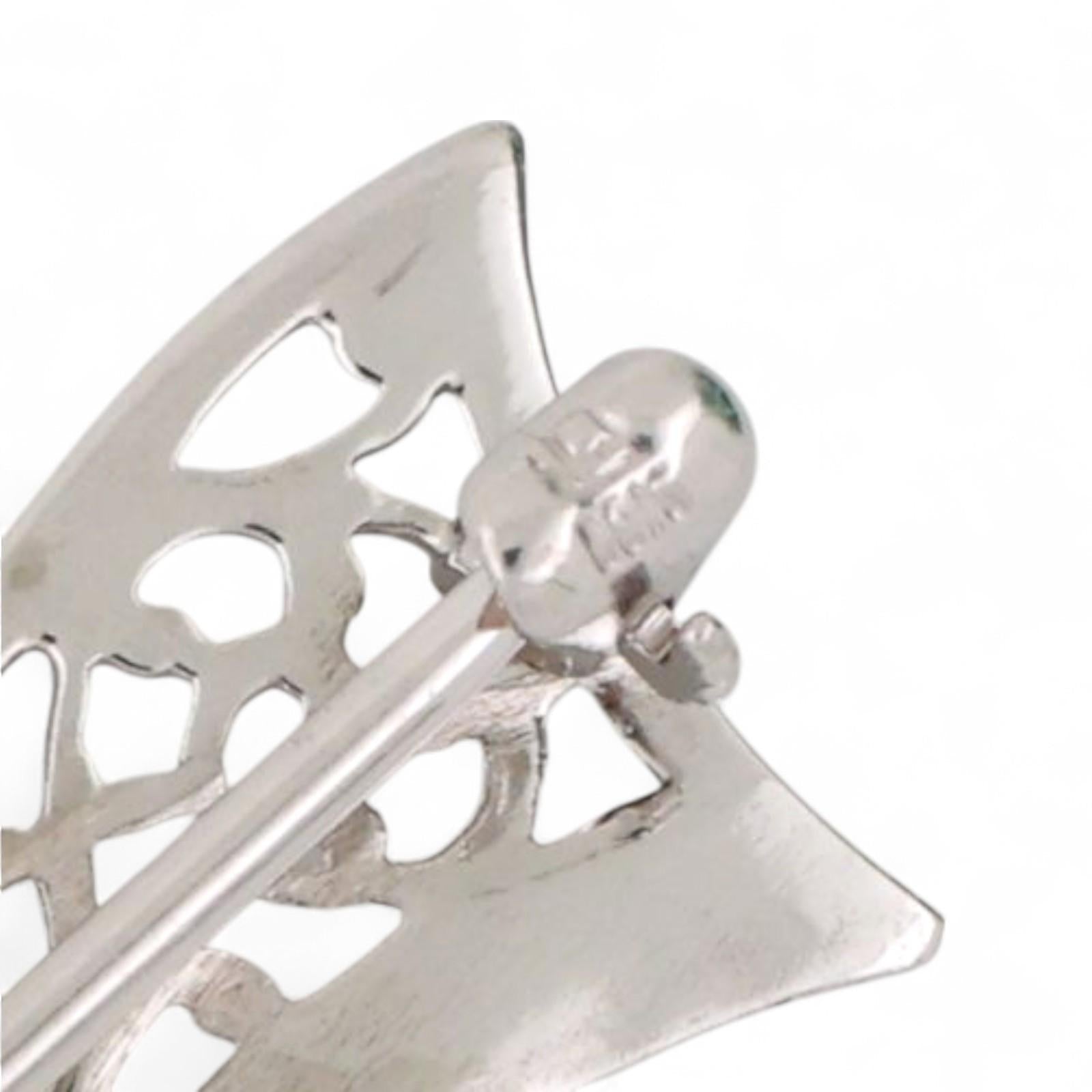 Vintage Ruby Filigree Bow Brooch Pin 10K White Gold 0.16 TW Ladies Estate