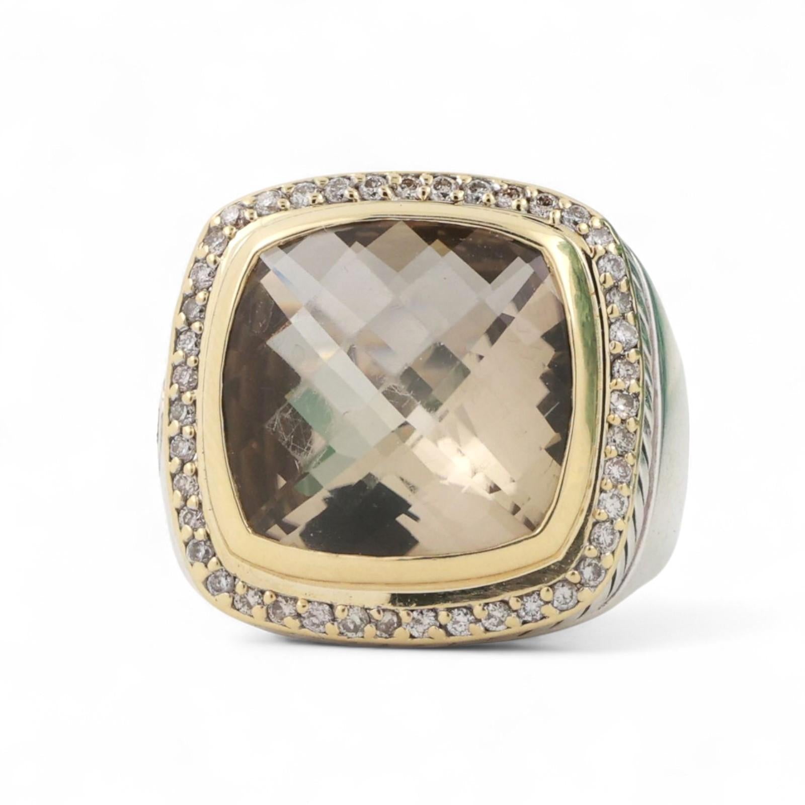 David Yurman Albion Citrine Diamond Halo Ring 18K Gold Sterling Silver Size 7.25