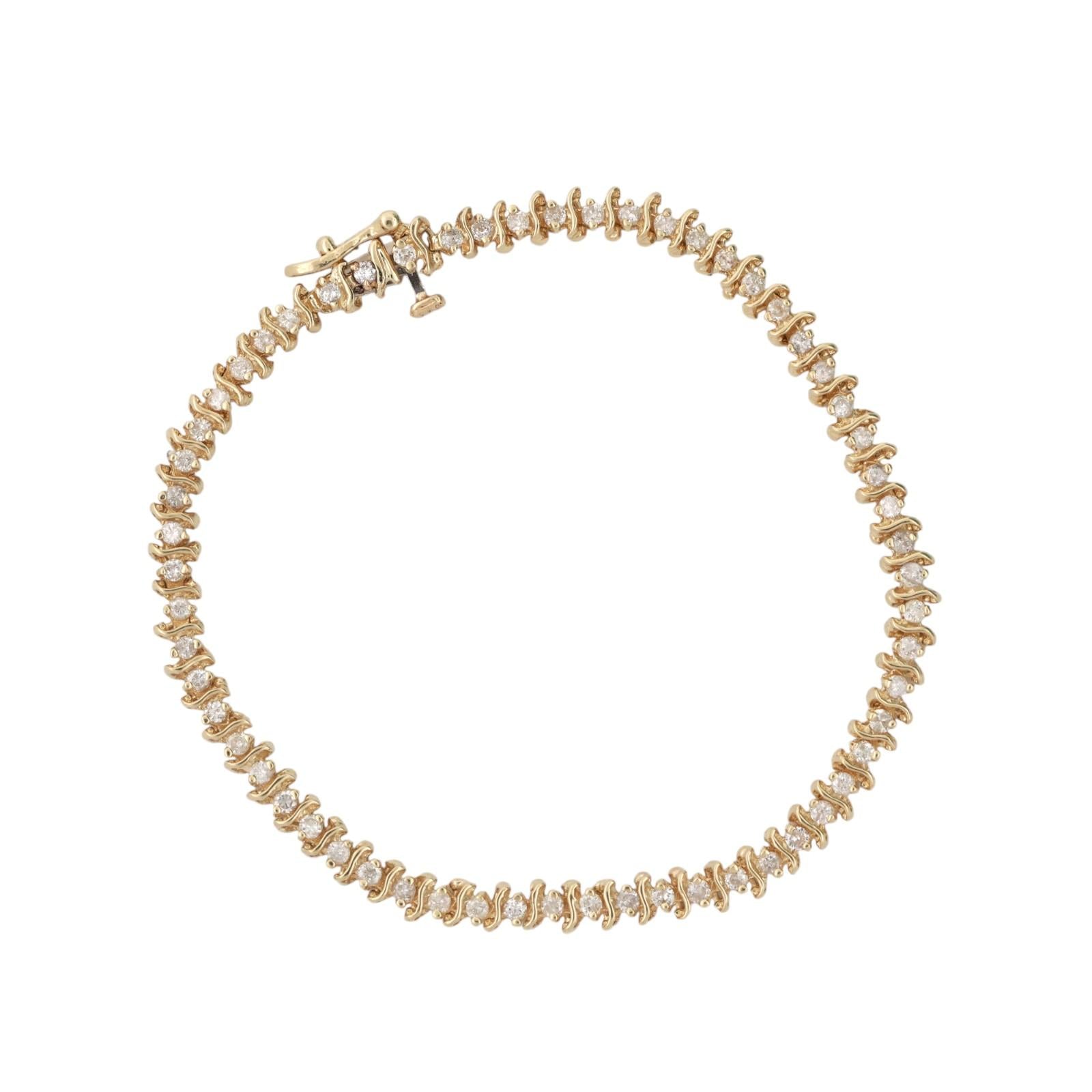 1.50 TW Diamond S Link Tennis Bracelet 14K Yellow Gold 7.25" Estate