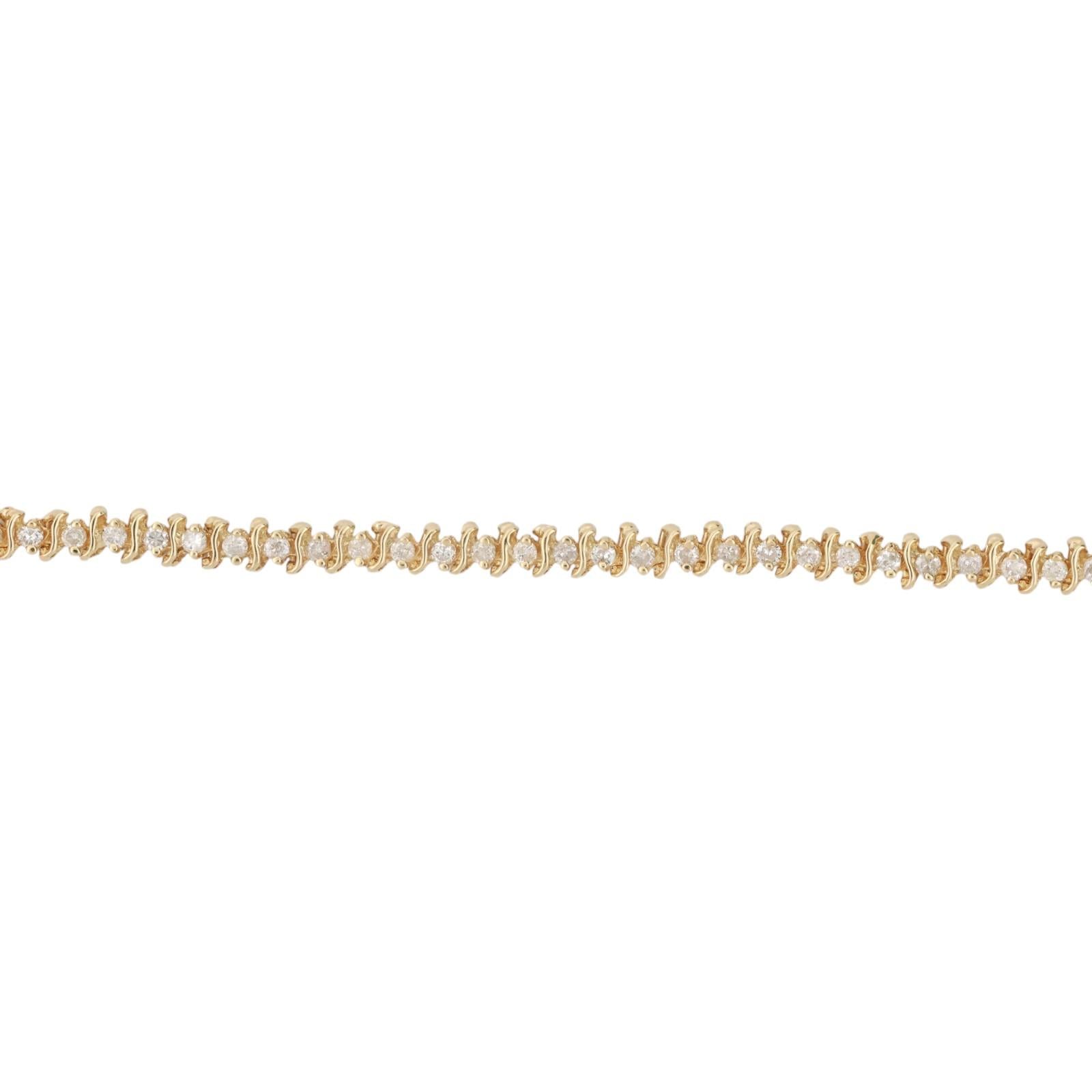 1.50 TW Diamond S Link Tennis Bracelet 14K Yellow Gold 7.25" Estate