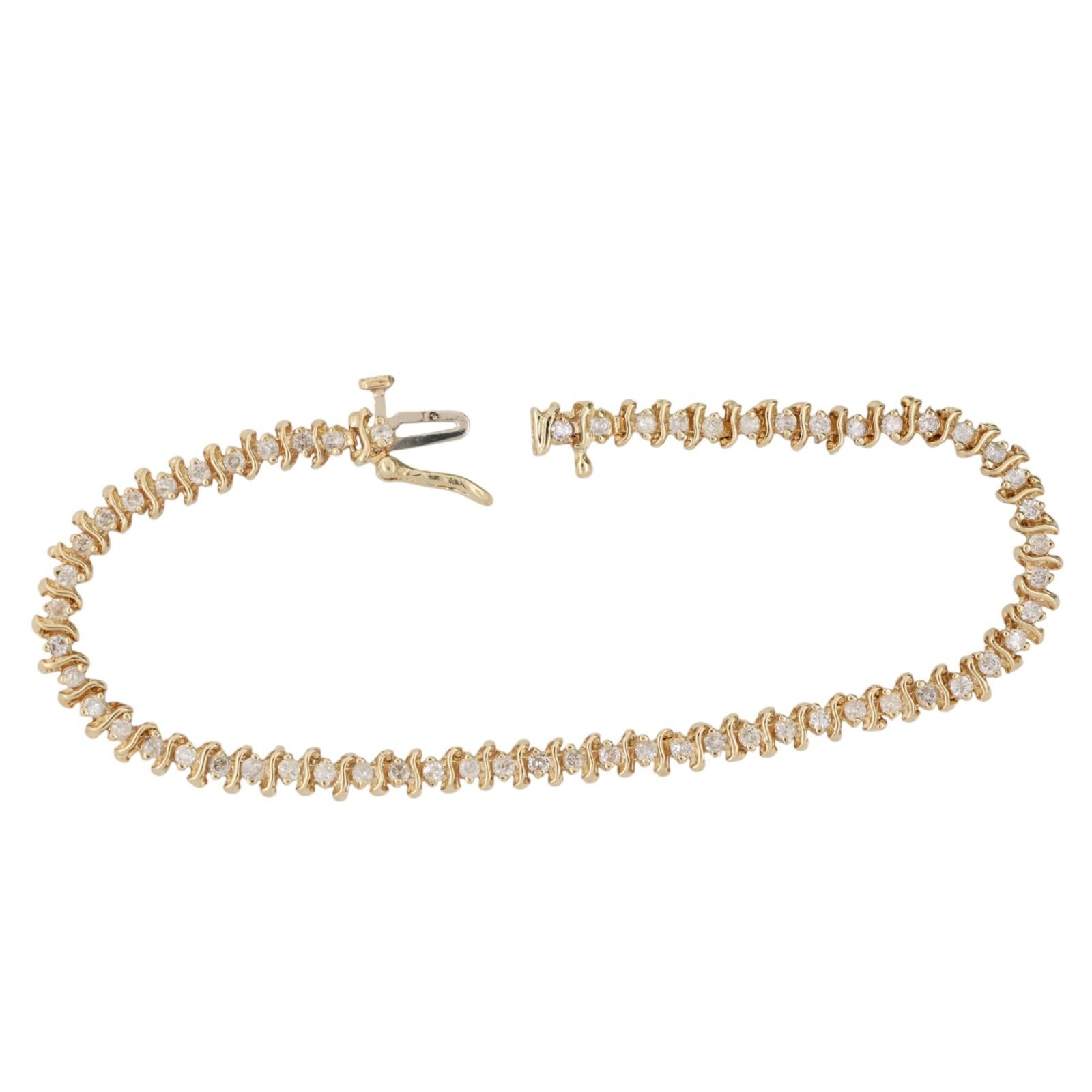 1.50 TW Diamond S Link Tennis Bracelet 14K Yellow Gold 7.25" Estate