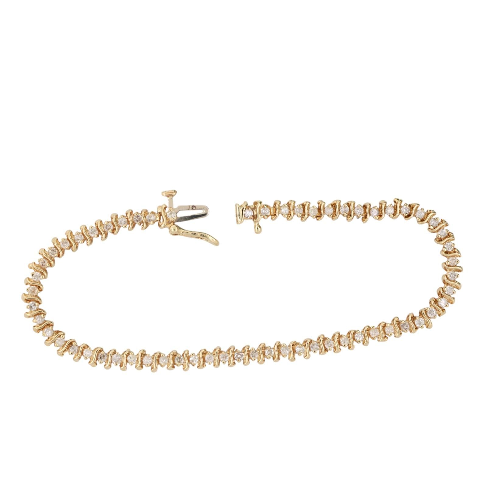 1.50 TW Diamond S Link Tennis Bracelet 14K Yellow Gold 7.25" Estate