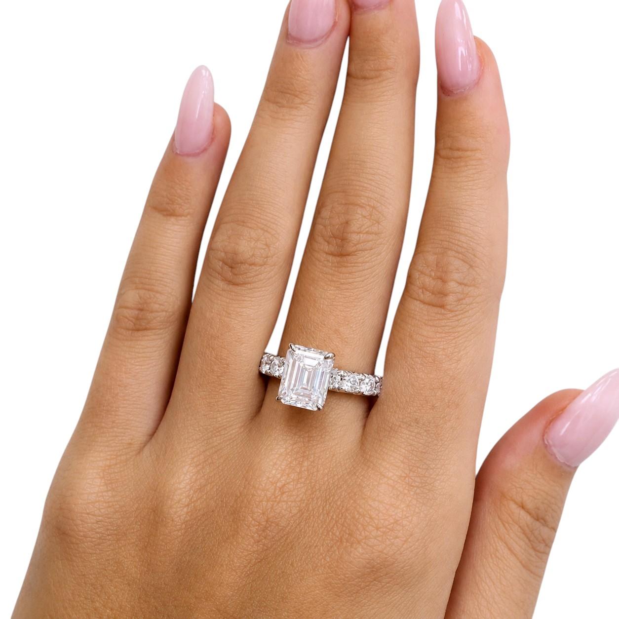 GIA 3.01CT H VS1 Emerald Cut Diamond Ring 14/18K White Gold 4.01CTW Size 10