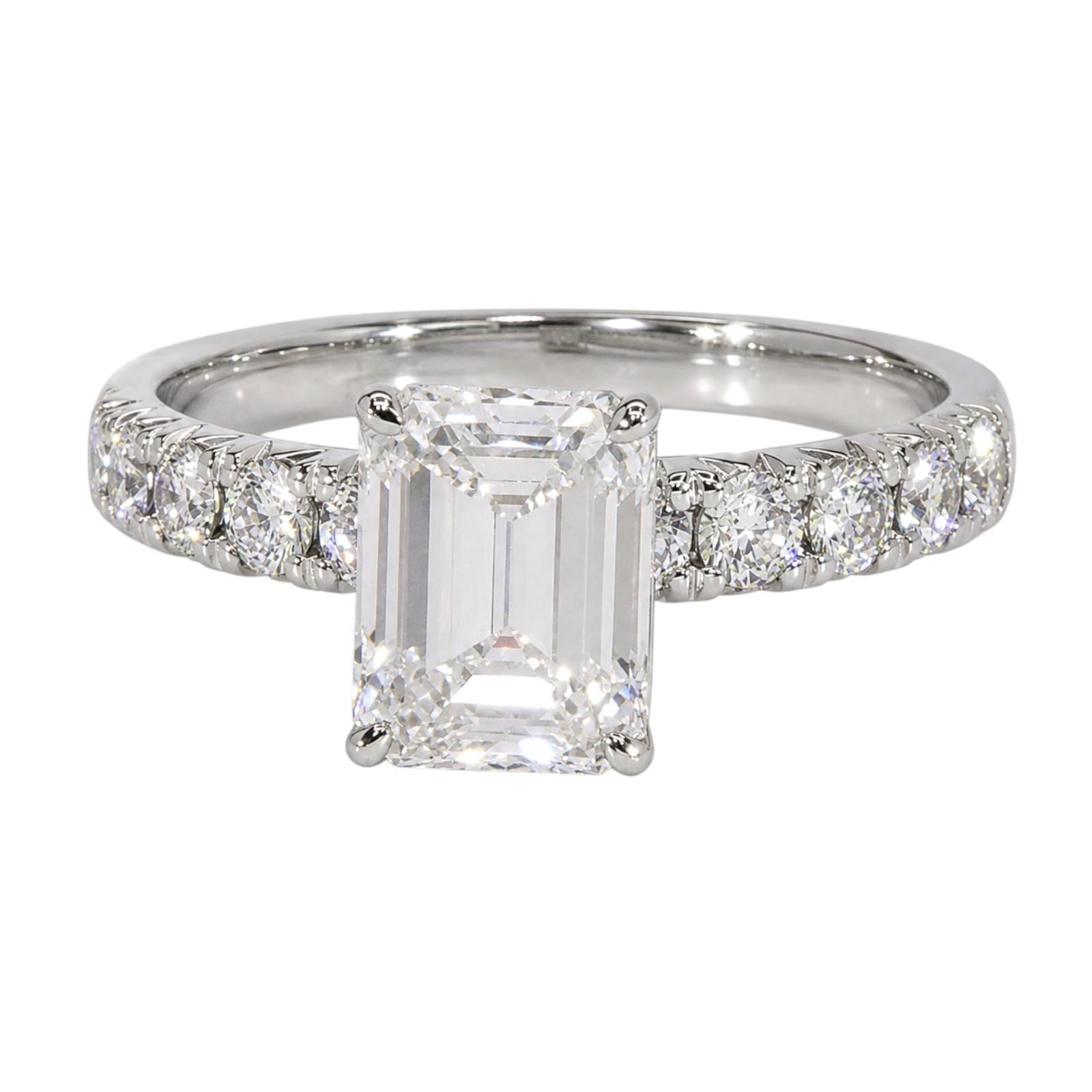 GIA 3.01CT H VS1 Emerald Cut Diamond Ring 14/18K White Gold 4.01CTW Size 10