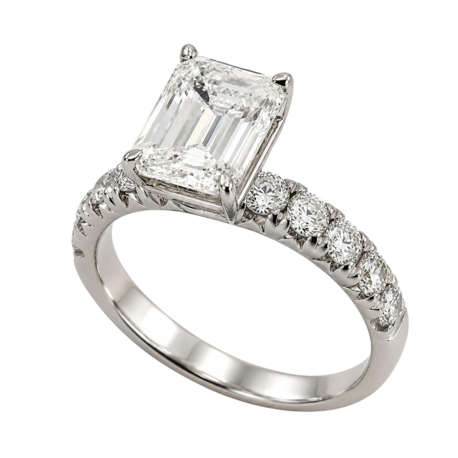 GIA 3.01CT H VS1 Emerald Cut Diamond Ring 14/18K White Gold 4.01CTW Size 10