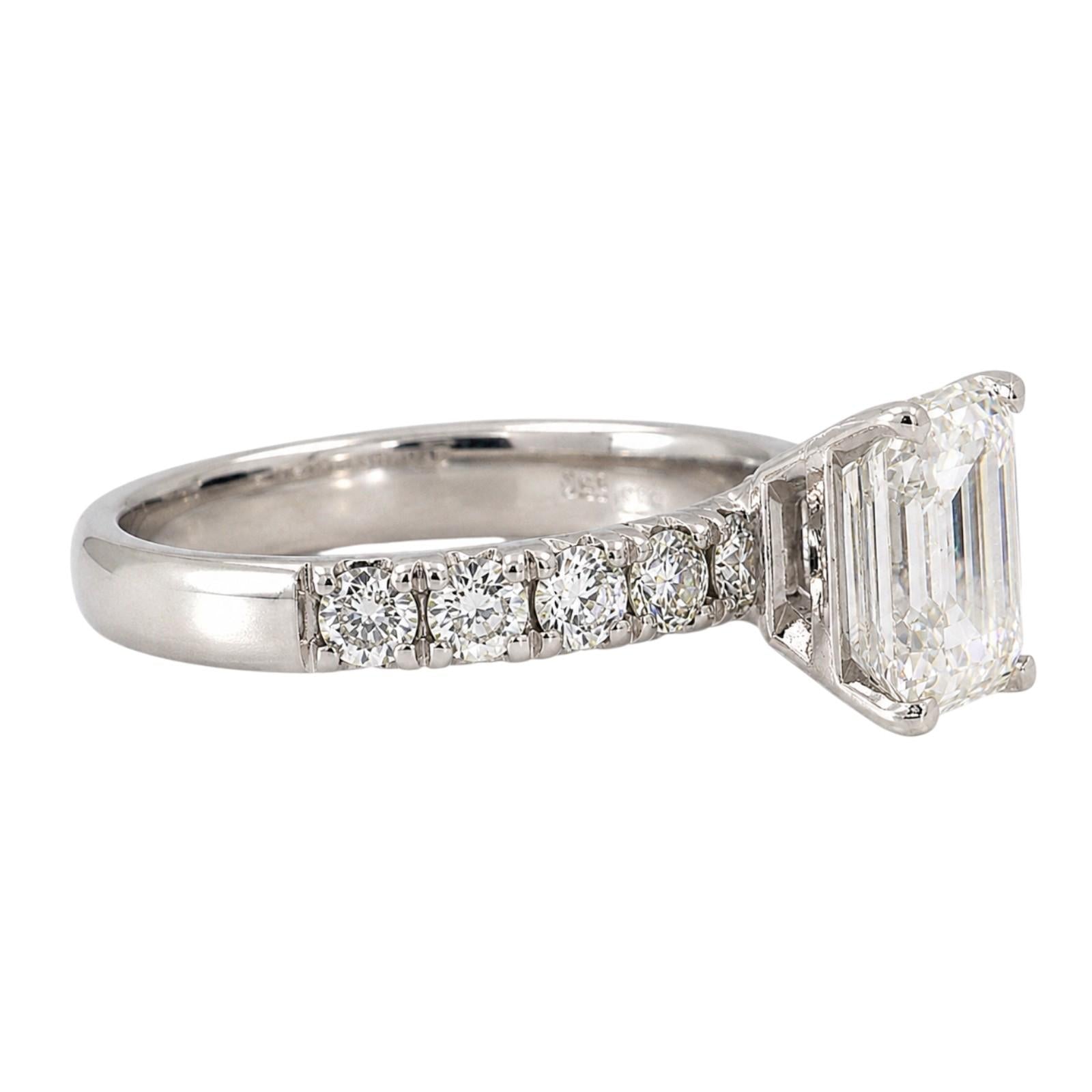 GIA 3.01CT H VS1 Emerald Cut Diamond Ring 14/18K White Gold 4.01CTW Size 10