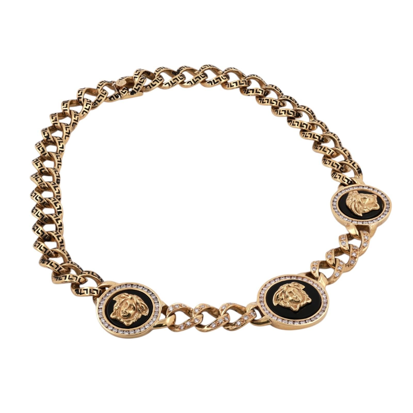 18K Gold Diamond Medusa Necklace 6.50 CTW G VS Black Onyx Heavy 207g Estate