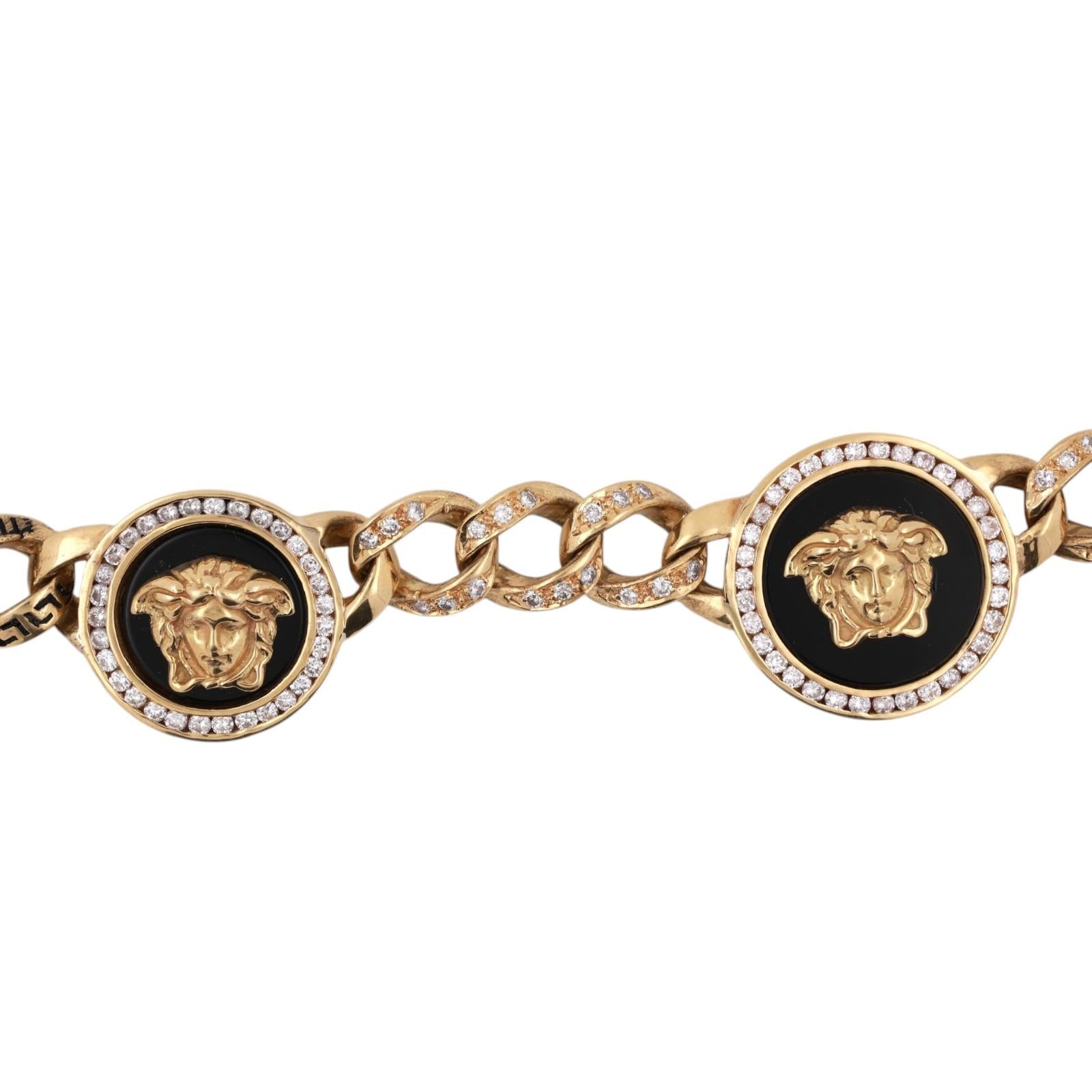 18K Gold Diamond Medusa Necklace 6.50 CTW G VS Black Onyx Heavy 207g Estate