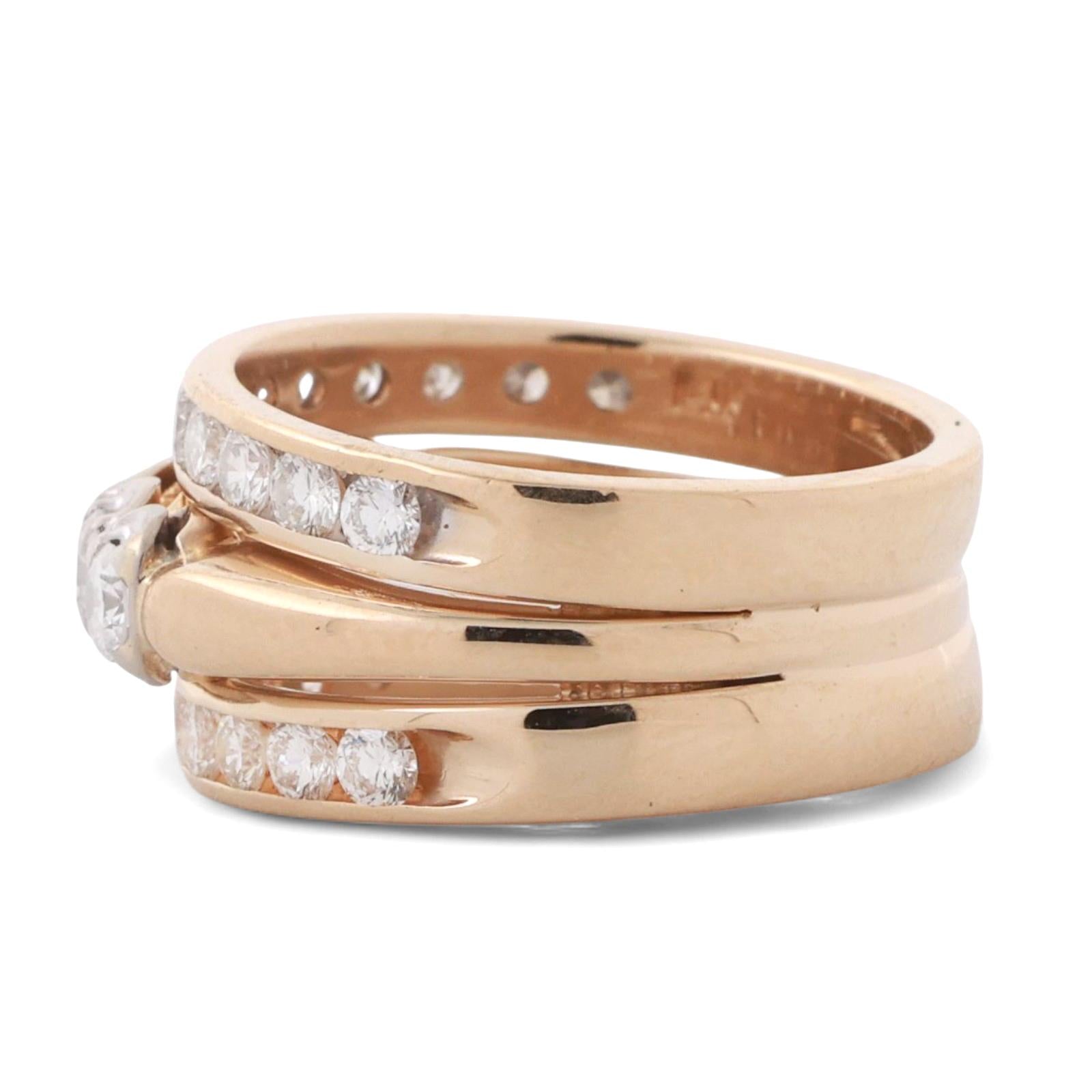 3-Row Diamond Wide Band Ring 14K Gold 1.50 TW Round Diamonds Size 6.5 Estate