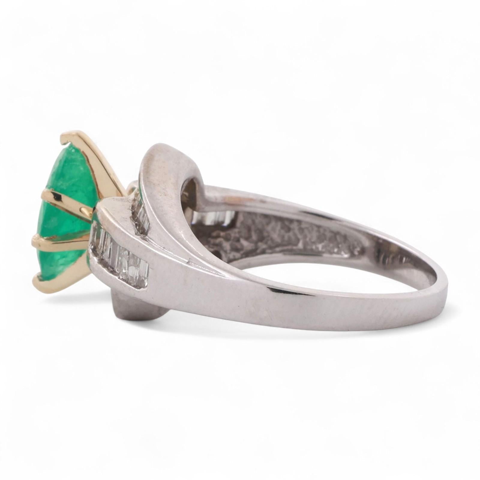 Solitaire Emerald Diamond Accent Cocktail Ring 14K Gold 1.45 CTW Size 6.5 Ladies