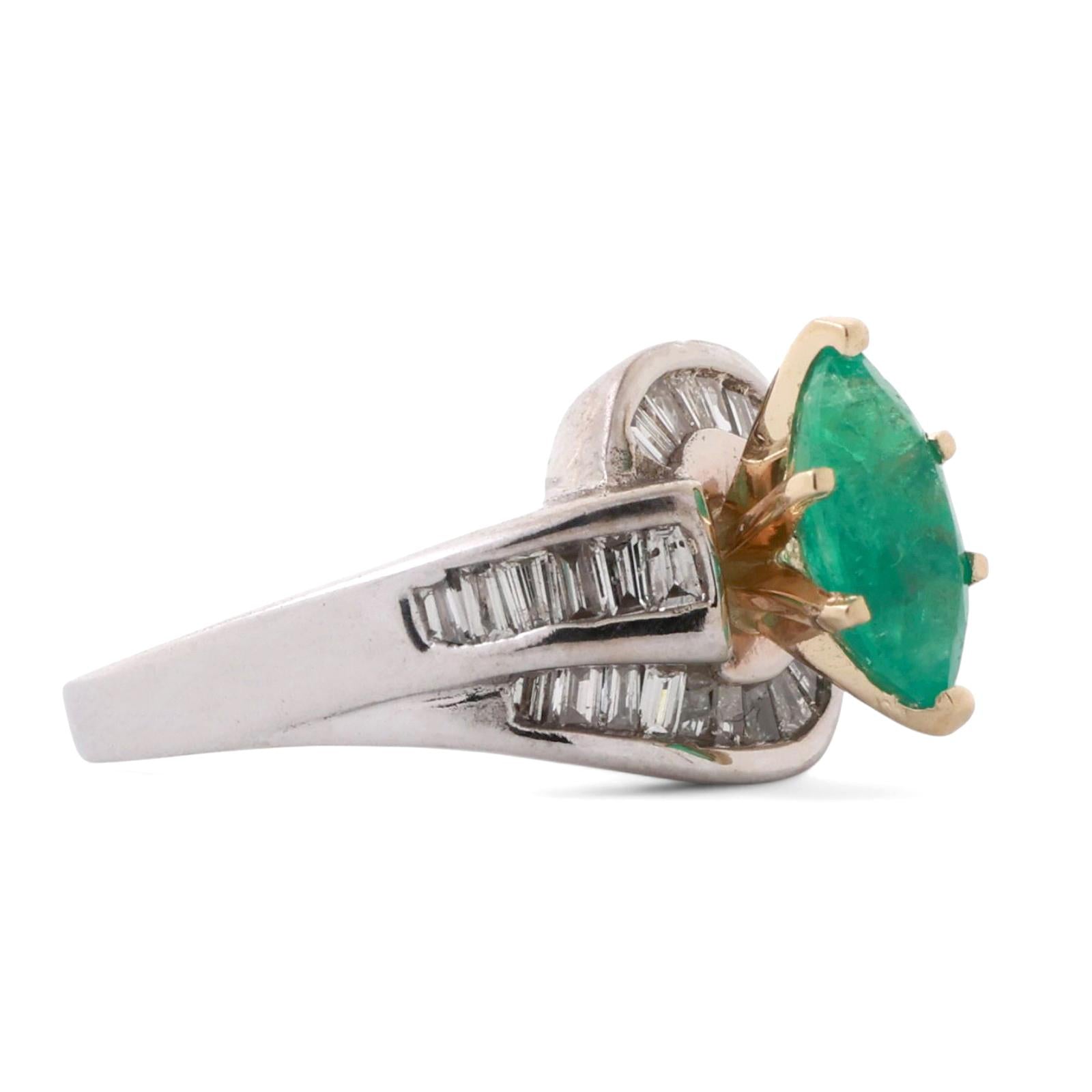 Solitaire Emerald Diamond Accent Cocktail Ring 14K Gold 1.45 CTW Size 6.5 Ladies