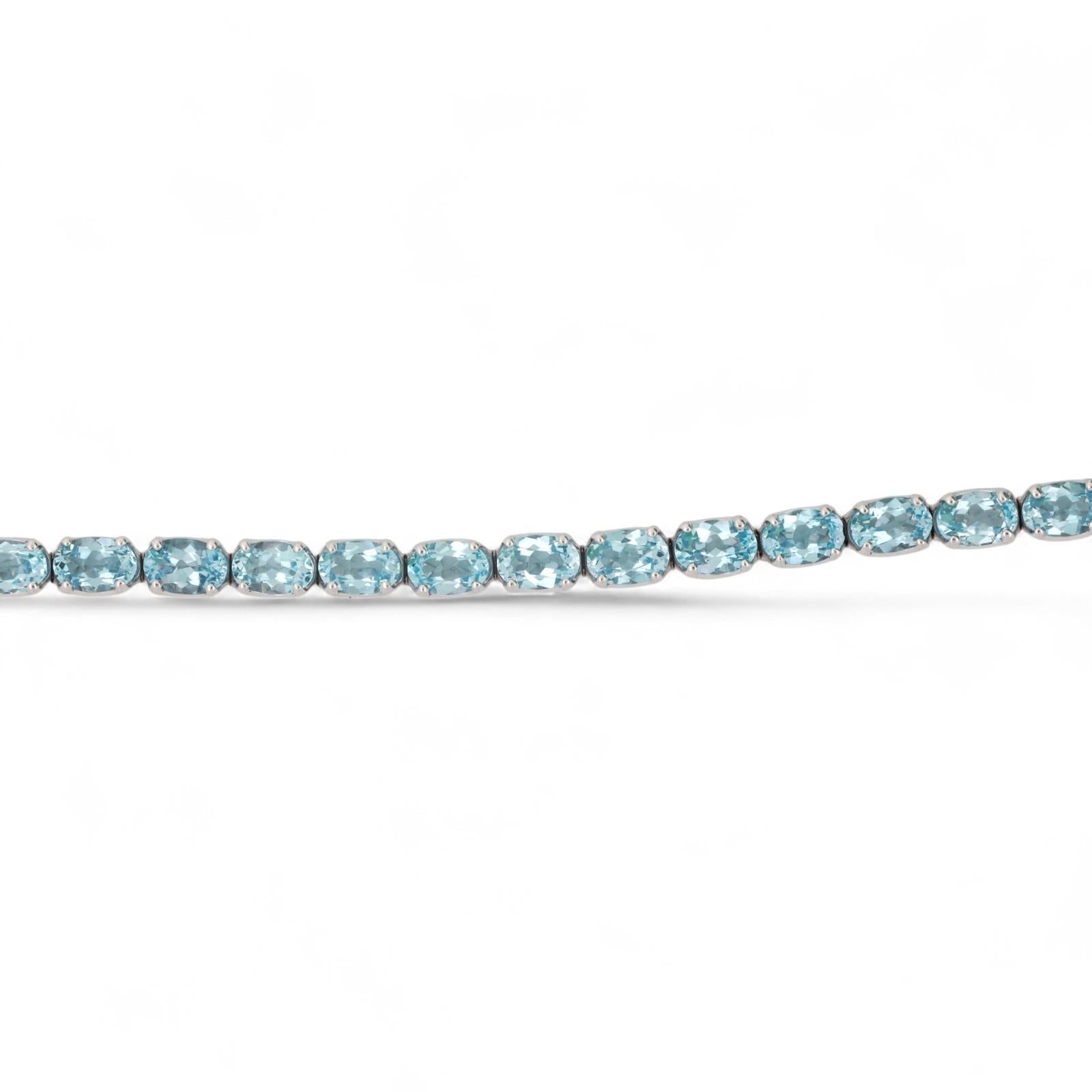16.24 CTW Blue Topaz Tennis Bracelet 18K White Gold 7.5" Ladies Estate