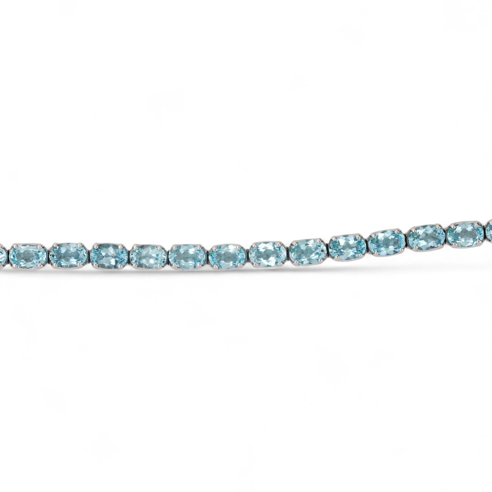 16.24 CTW Blue Topaz Tennis Bracelet 18K White Gold 7.5" Ladies Estate