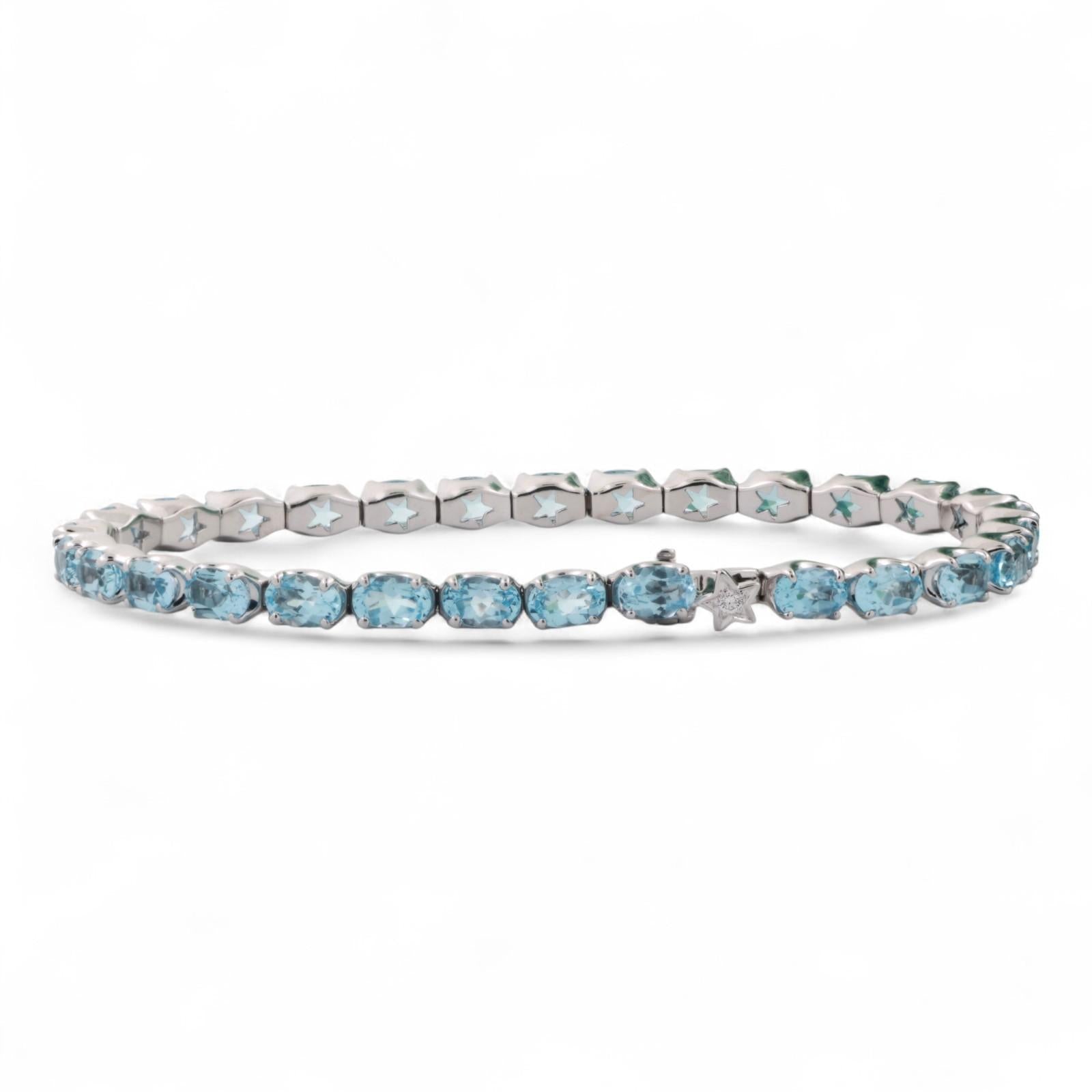 16.24 CTW Blue Topaz Tennis Bracelet 18K White Gold 7.5" Ladies Estate