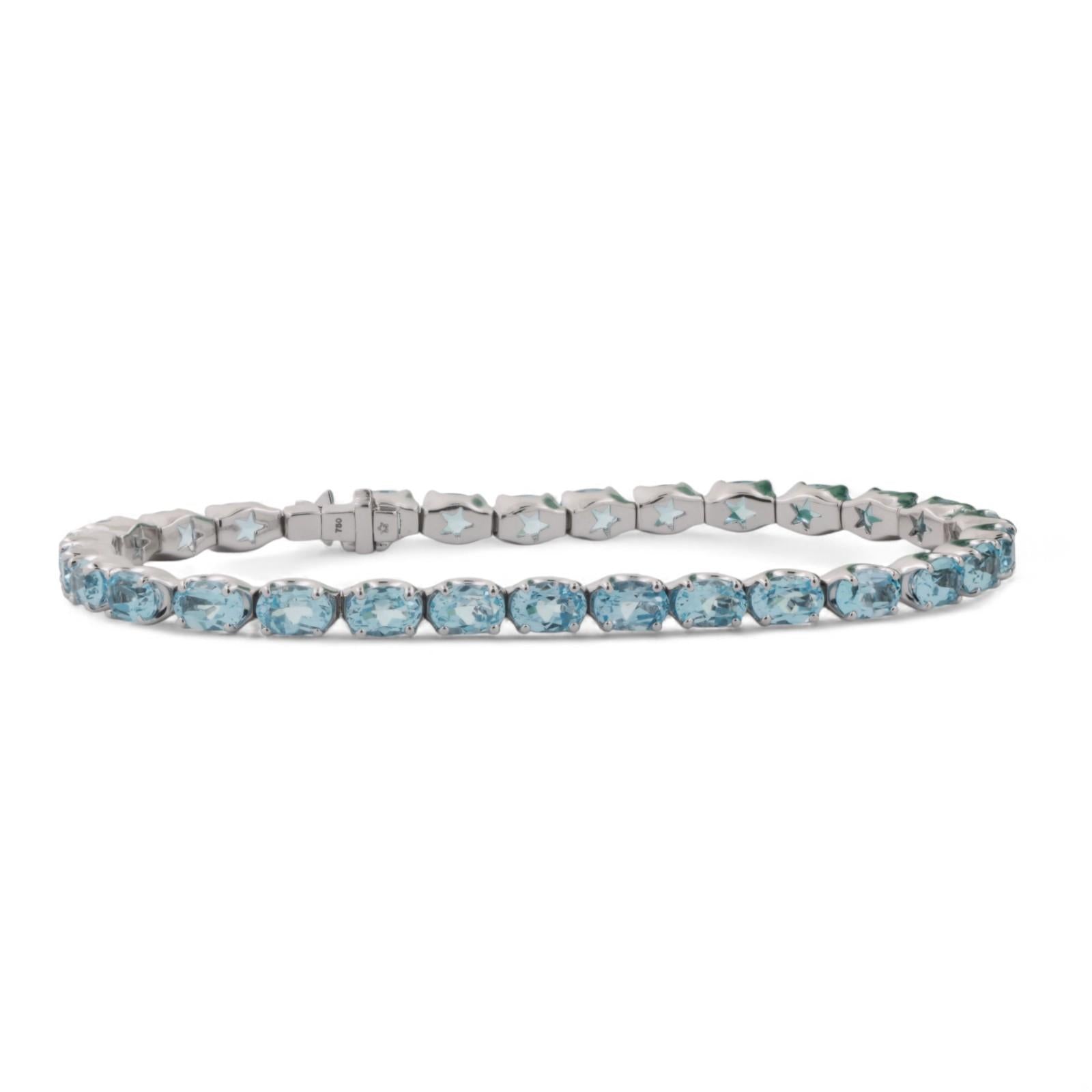 16.24 CTW Blue Topaz Tennis Bracelet 18K White Gold 7.5" Ladies Estate