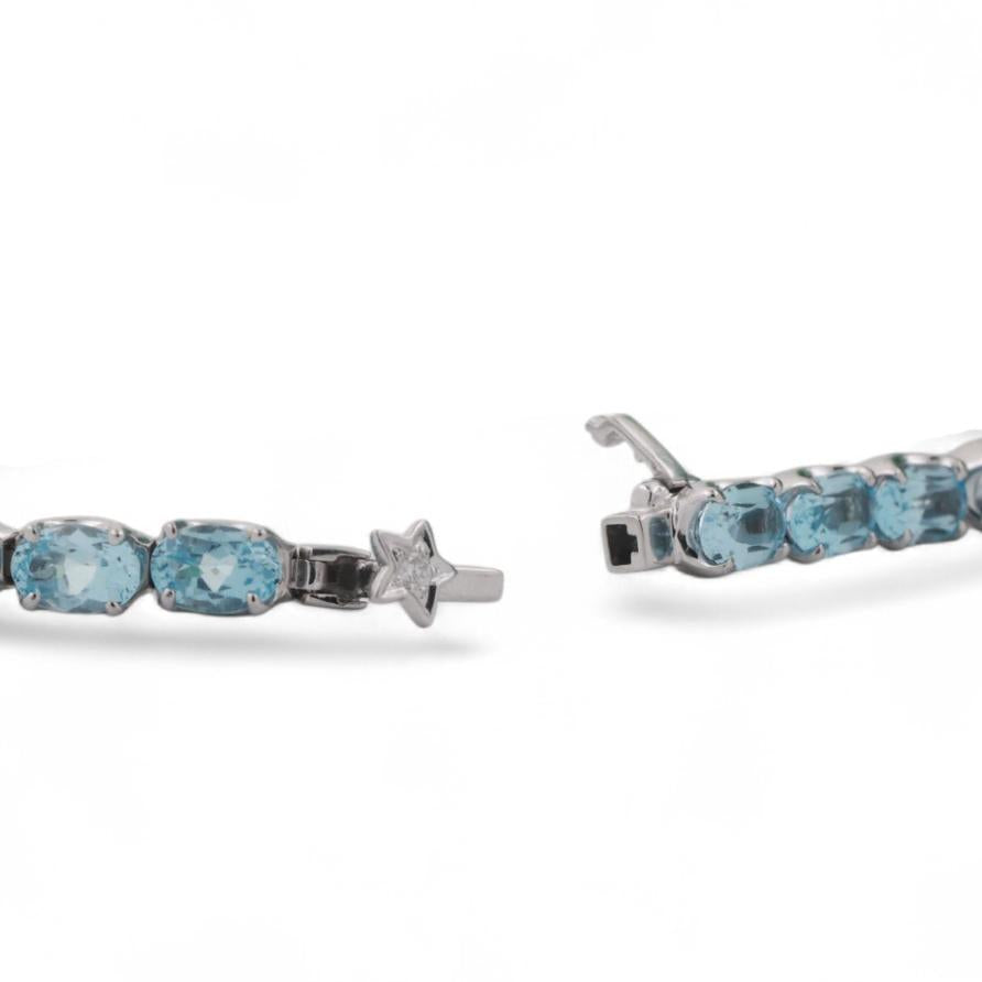 16.24 CTW Blue Topaz Tennis Bracelet 18K White Gold 7.5" Ladies Estate