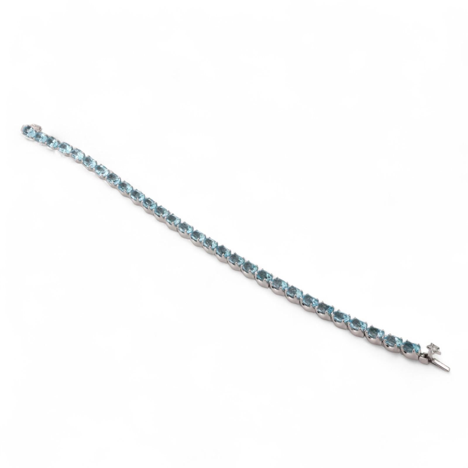 16.24 CTW Blue Topaz Tennis Bracelet 18K White Gold 7.5" Ladies Estate