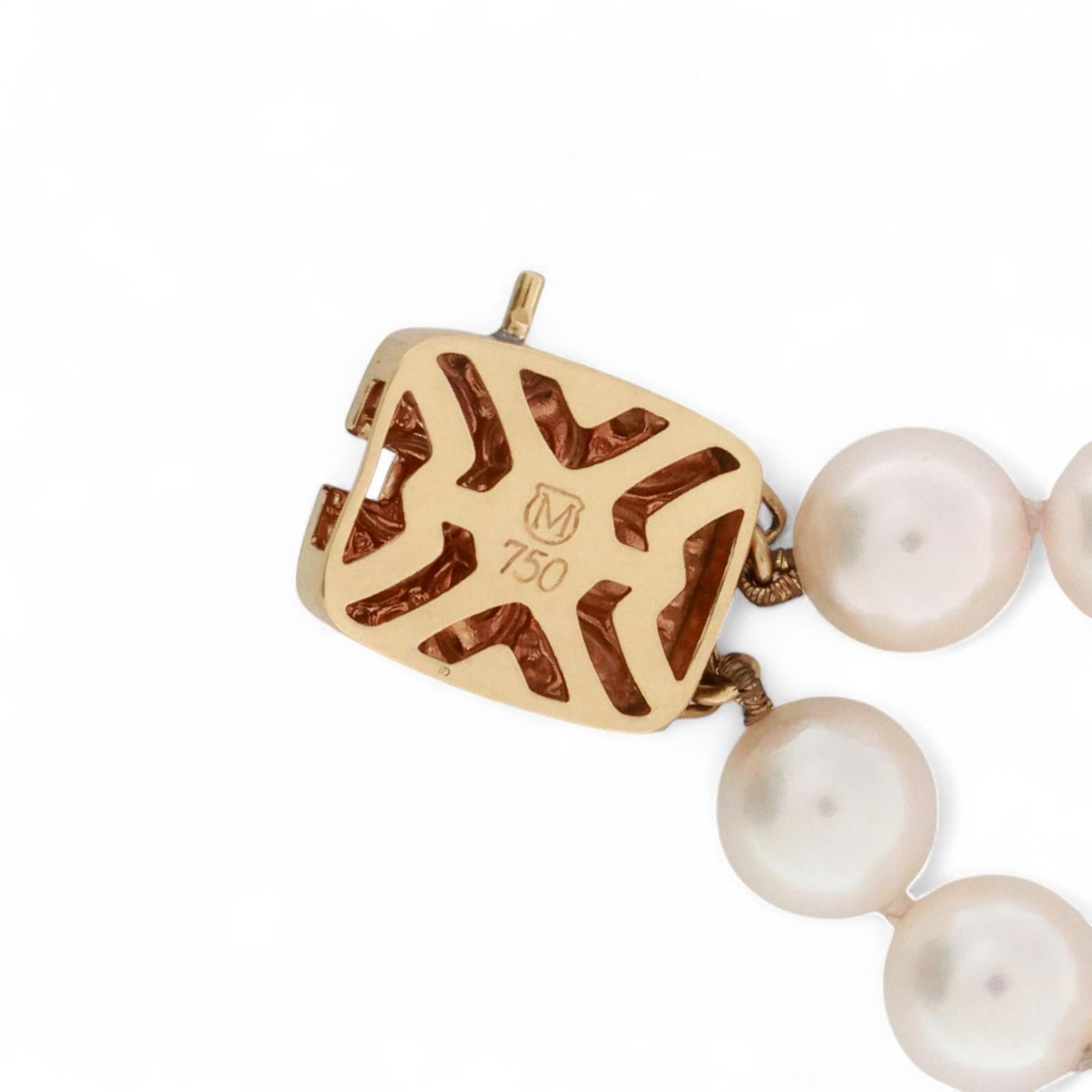 MikiMoto 2-Strand Akoya Pearl Necklace 18K Yellow Gold Clasp 17" Ladies Estate