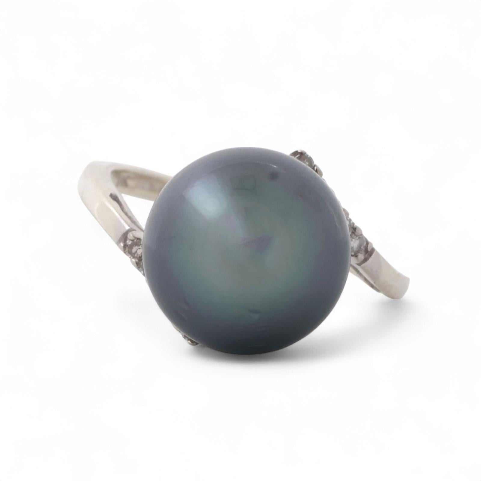 Cultured South Sea Pearl Diamond Cocktail Ring 10K White Gold Size 7.25 Ladies