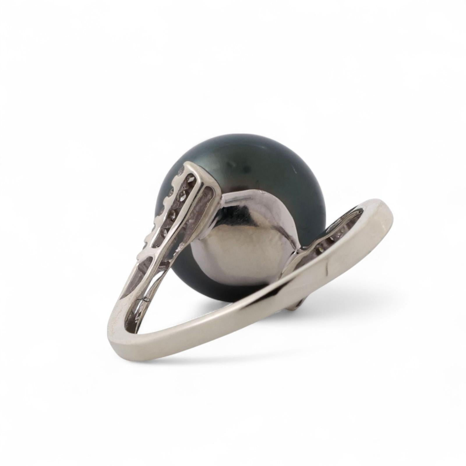 Cultured South Sea Pearl Diamond Cocktail Ring 10K White Gold Size 7.25 Ladies